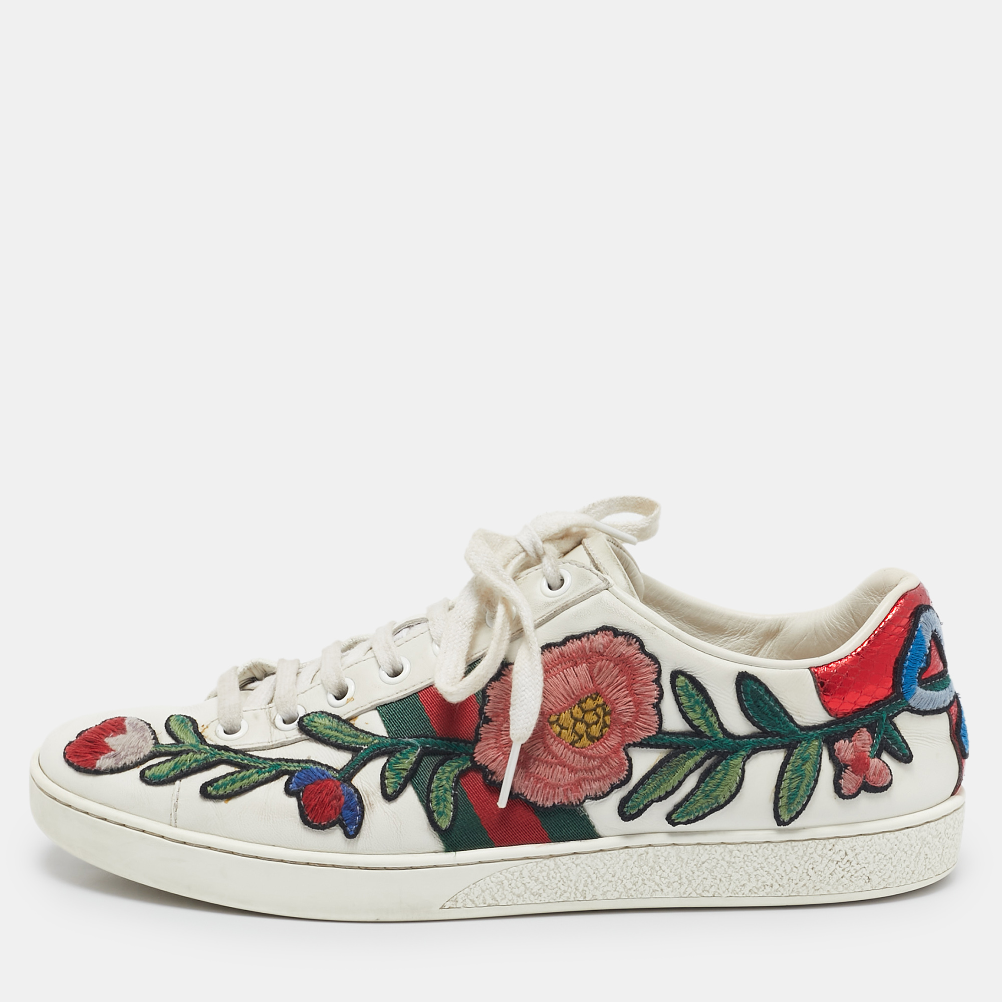 

Gucci White Leather and Python Embossed Ace Low Top Sneakers Size