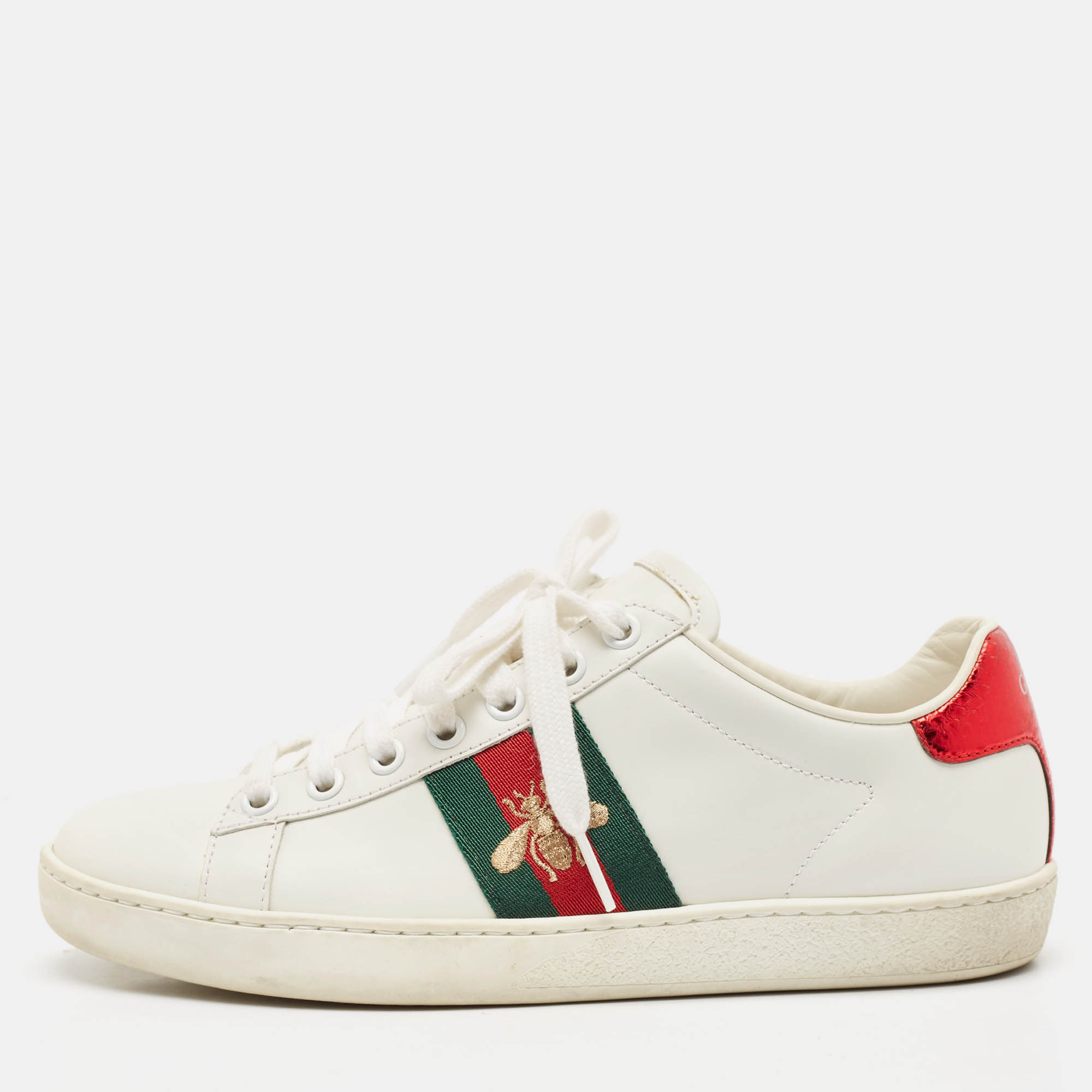 

Gucci White Leather Ace Bee Embroidered Low Top Sneakers Size