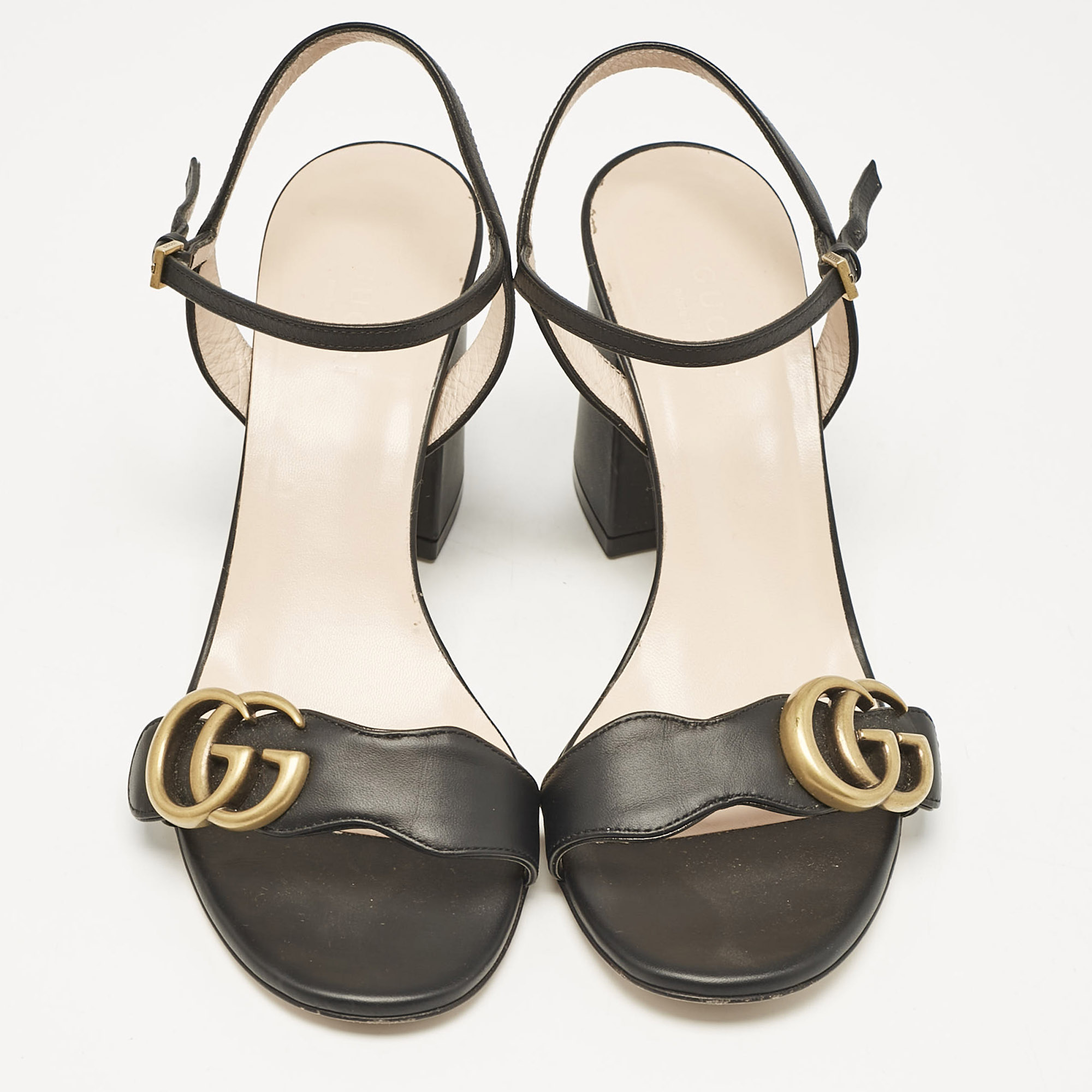 Gucci Black Leather GG Marmont Ankle Strap Sandals Size 36 
