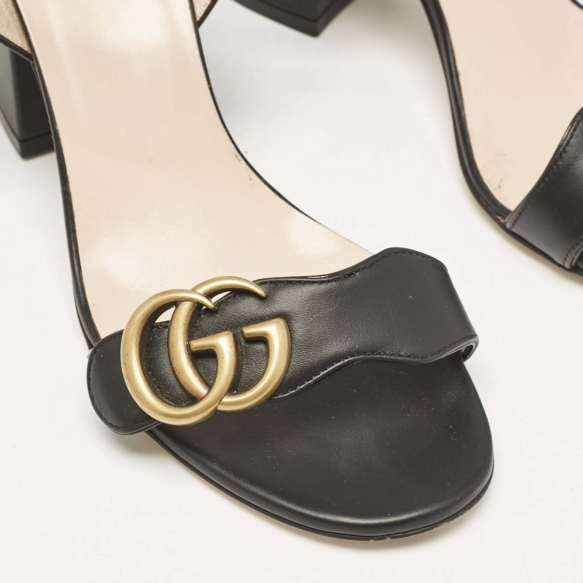 Gucci Black Leather GG Marmont Ankle Strap Sandals Size 36 