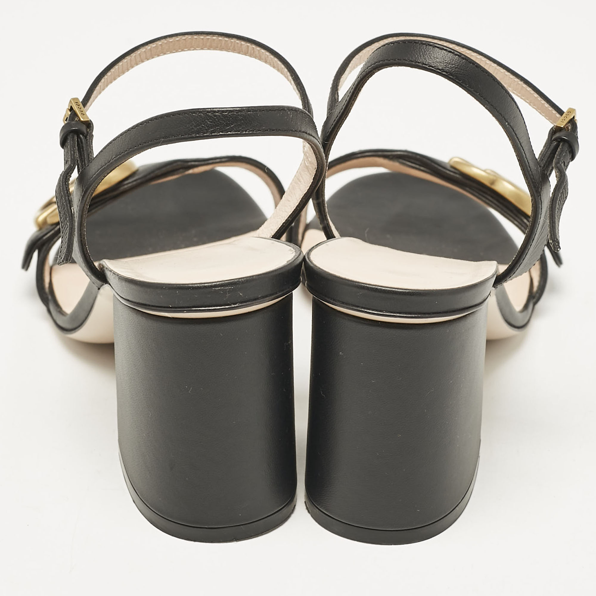 Gucci Black Leather GG Marmont Ankle Strap Sandals Size 36 
