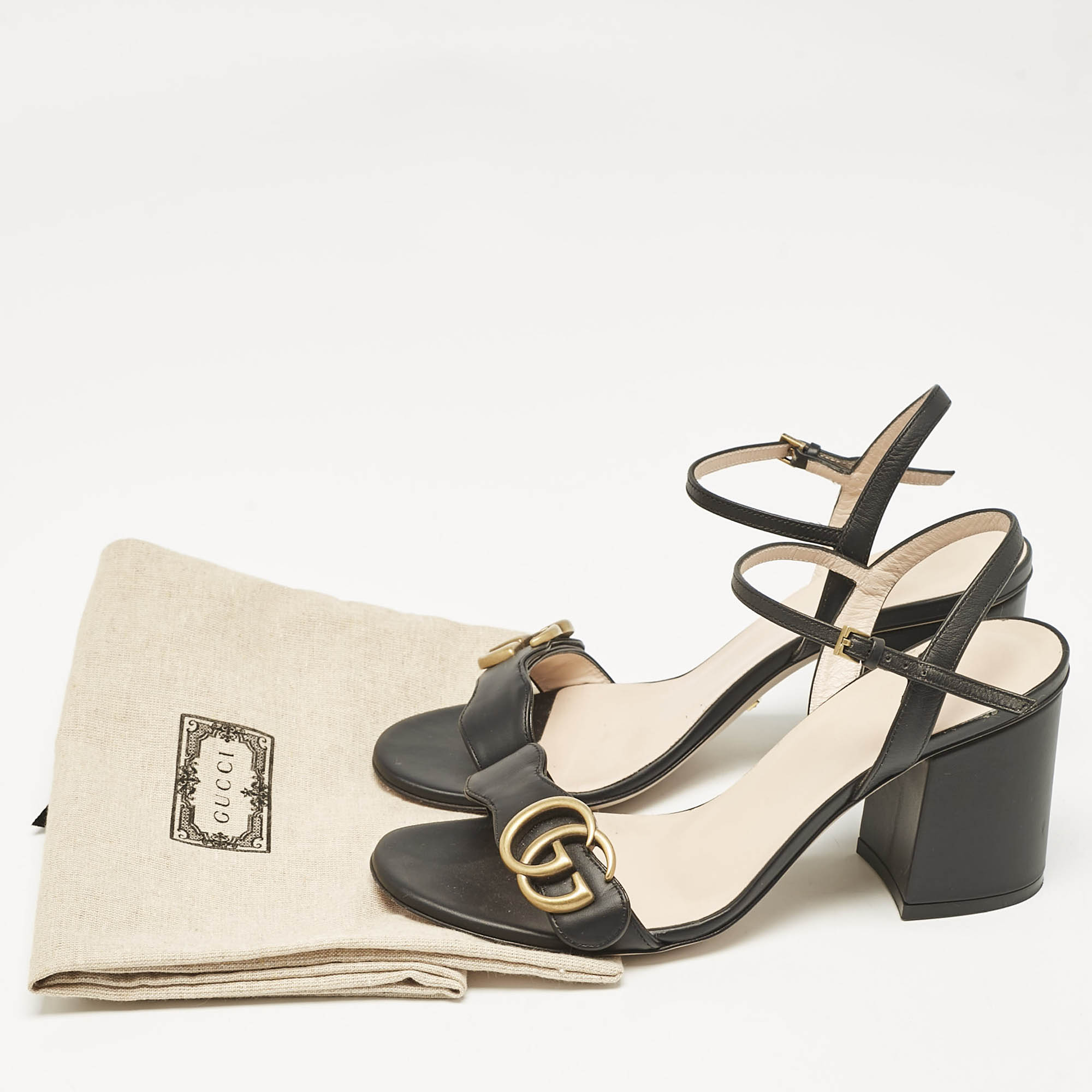 Gucci Black Leather GG Marmont Ankle Strap Sandals Size 36 