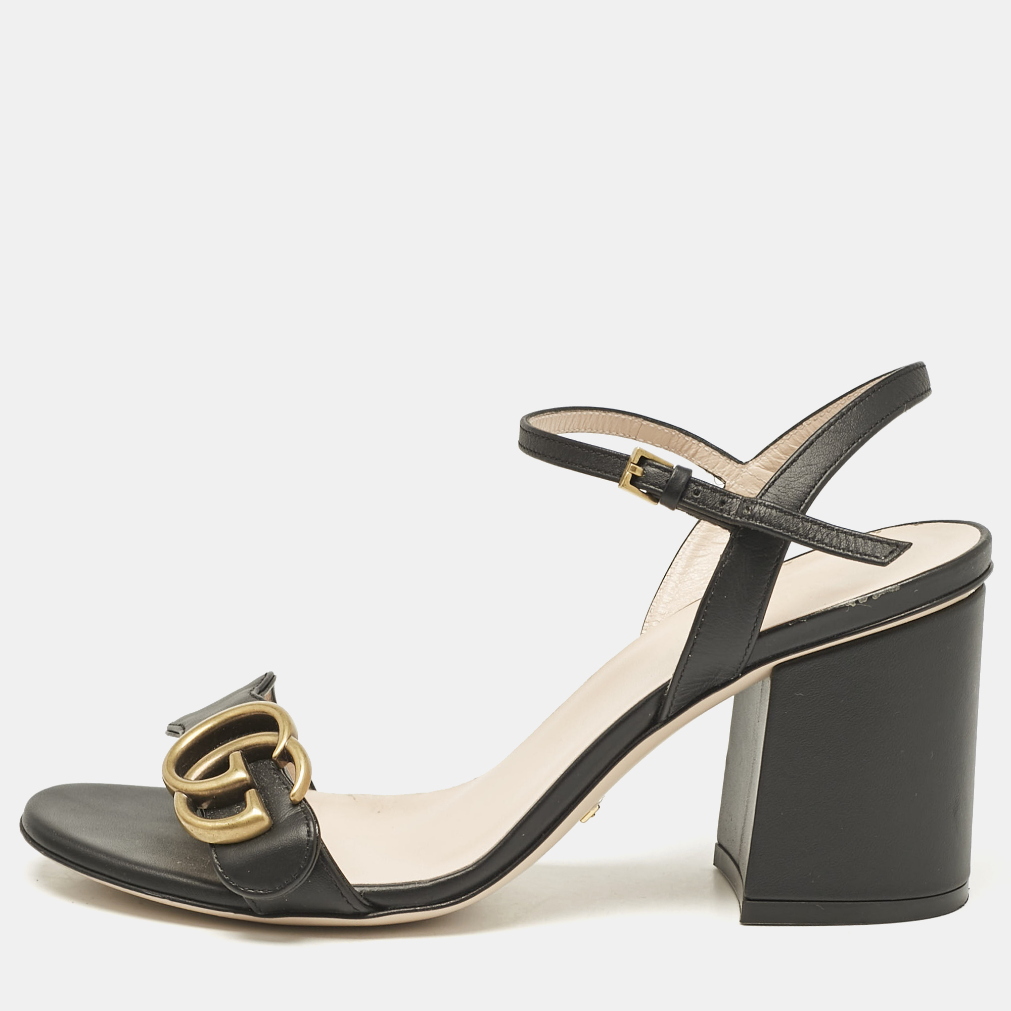 

Gucci Black Leather GG Marmont Ankle Strap Sandals Size