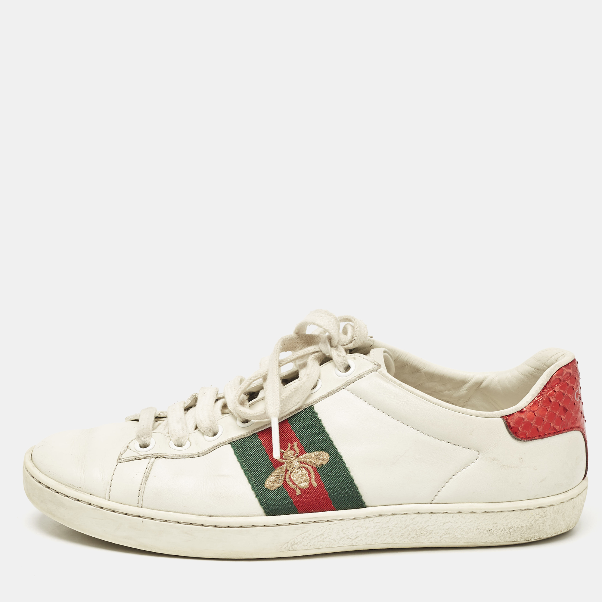 

Gucci White Leather Ace Bee Embroidered Low Top Sneakers Size