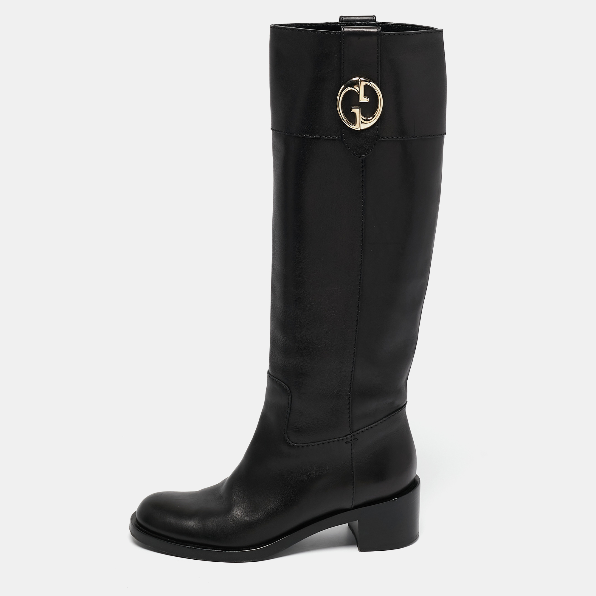 

Gucci Black Leather Riding Mid Calf Boots Size