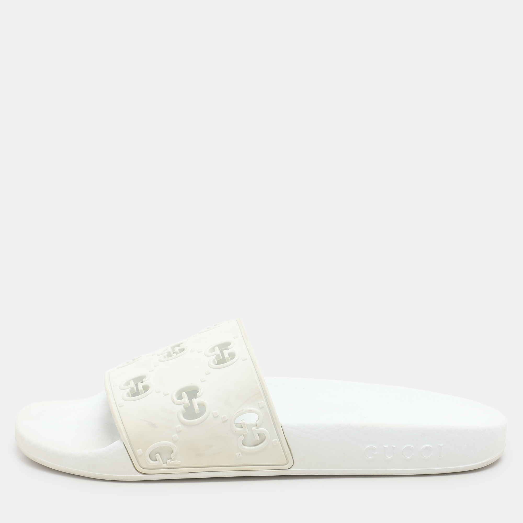 

Gucci White Rubber GG Slide Sandals Size 38