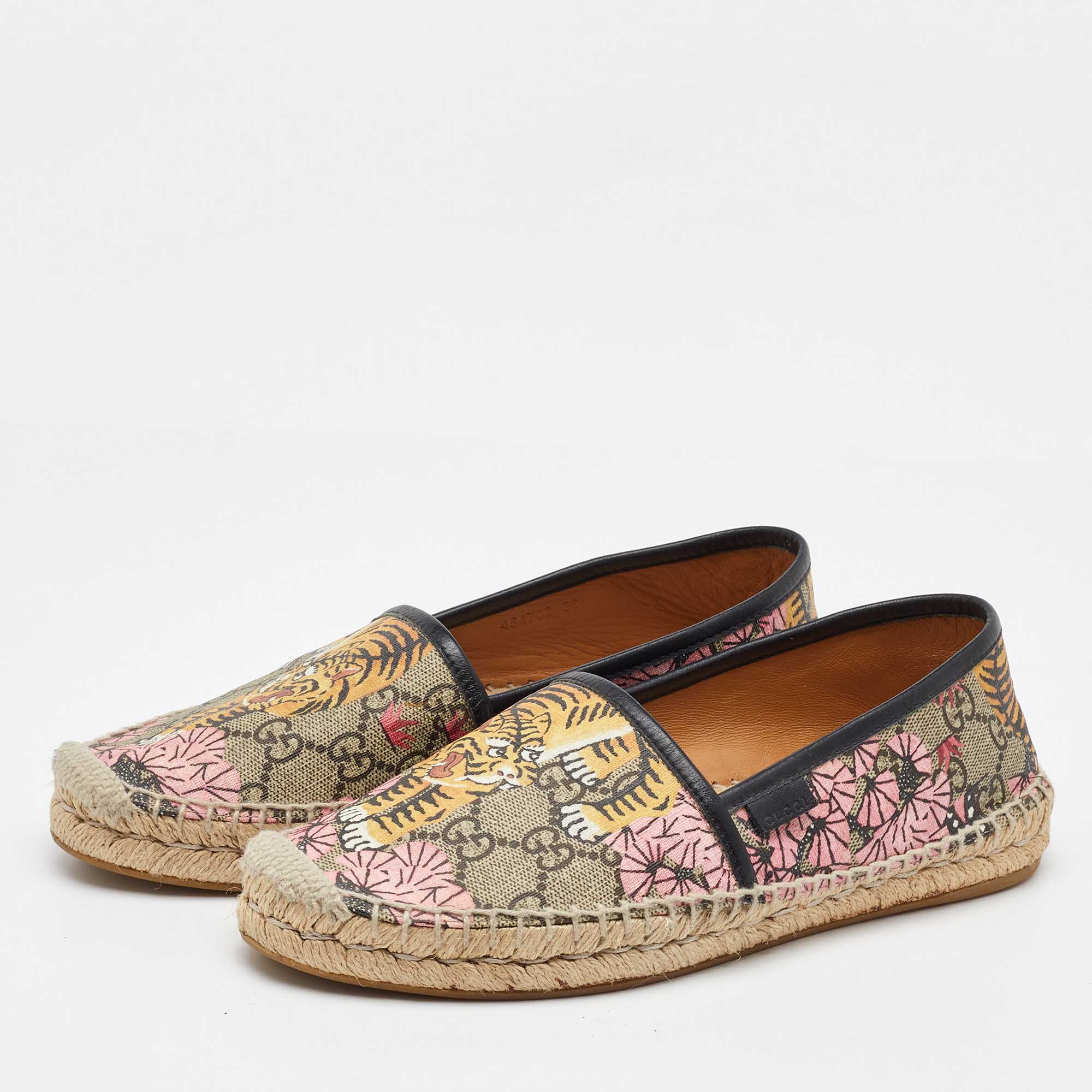 Gucci Multicolor Bengal Tiger Print GG Supreme Canvas Pilar Espadrille Flats Size 38 