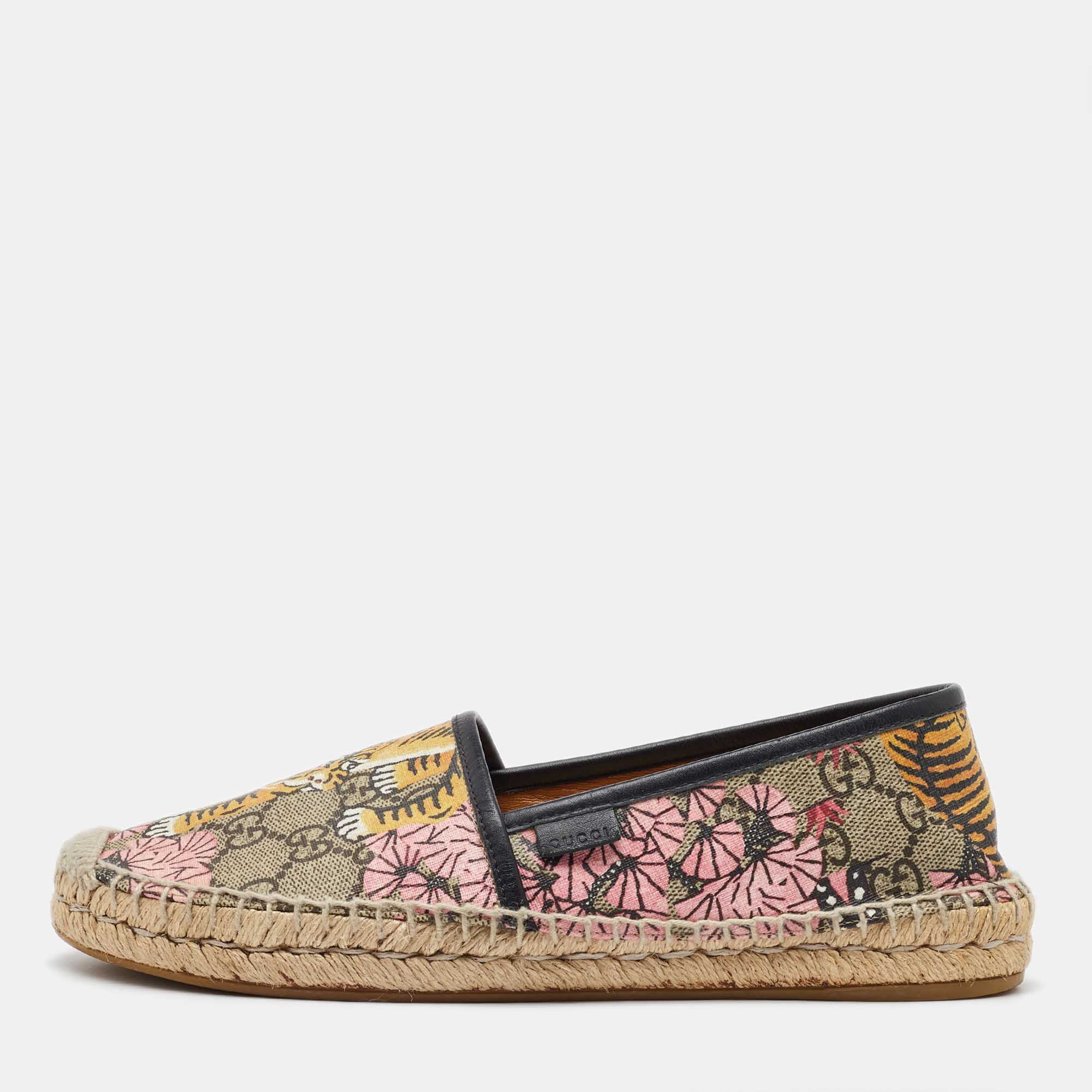 

Gucci Multicolor Bengal Tiger Print GG Supreme Canvas Pilar Espadrille Flats Size