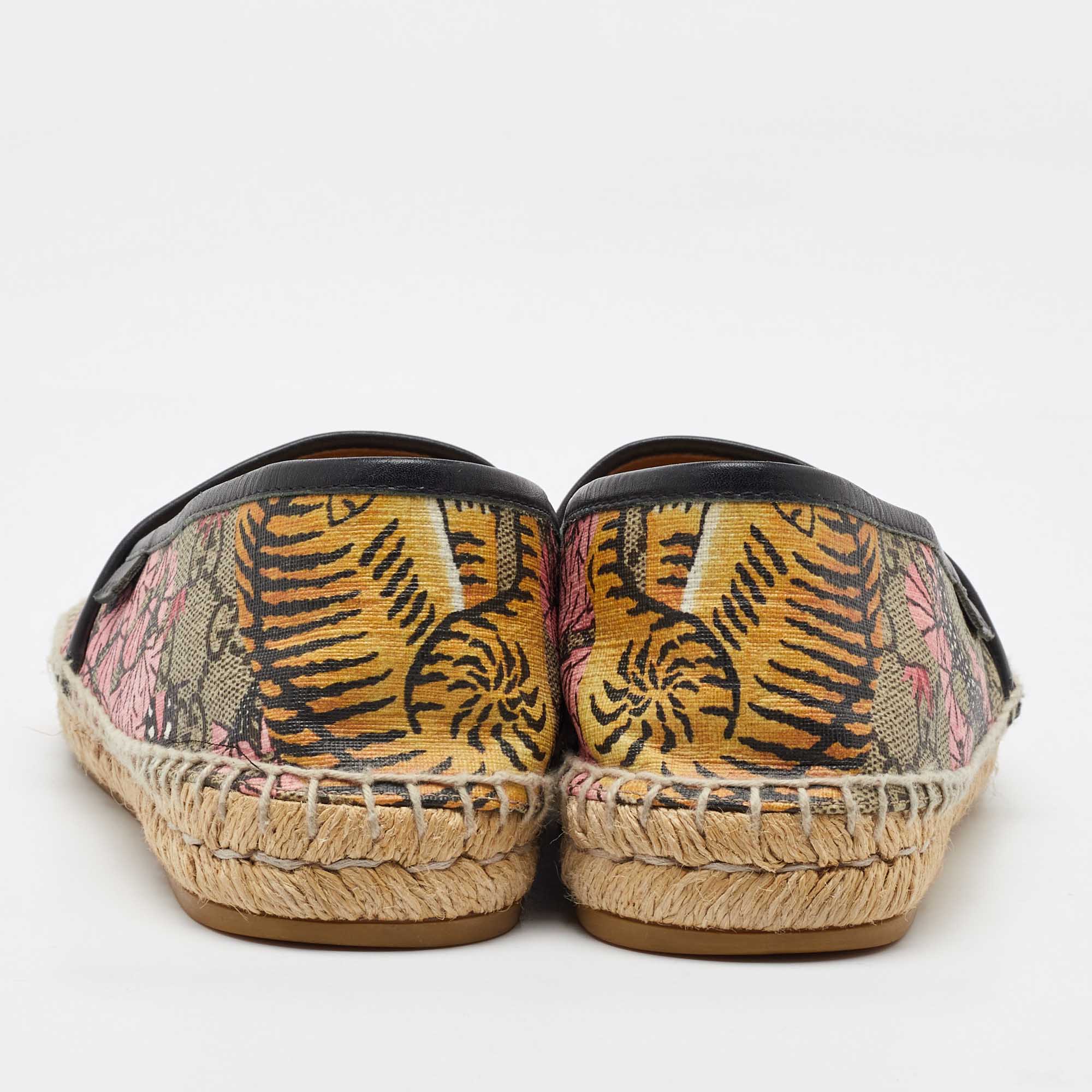 Gucci Multicolor Bengal Tiger Print GG Supreme Canvas Pilar Espadrille Flats Size 38 