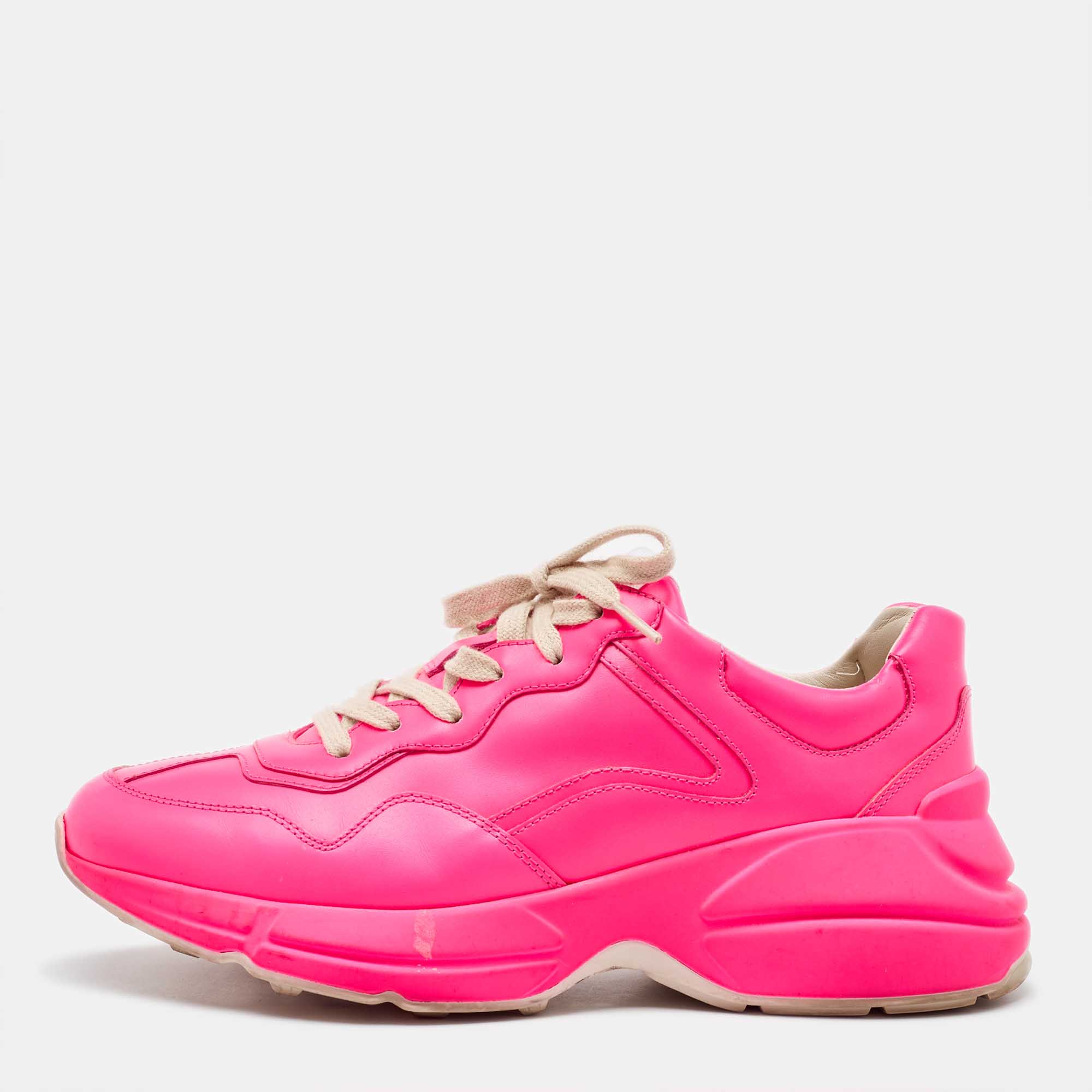 

Gucci Neon Pink Leather Rhyton Low Top Sneakers Size