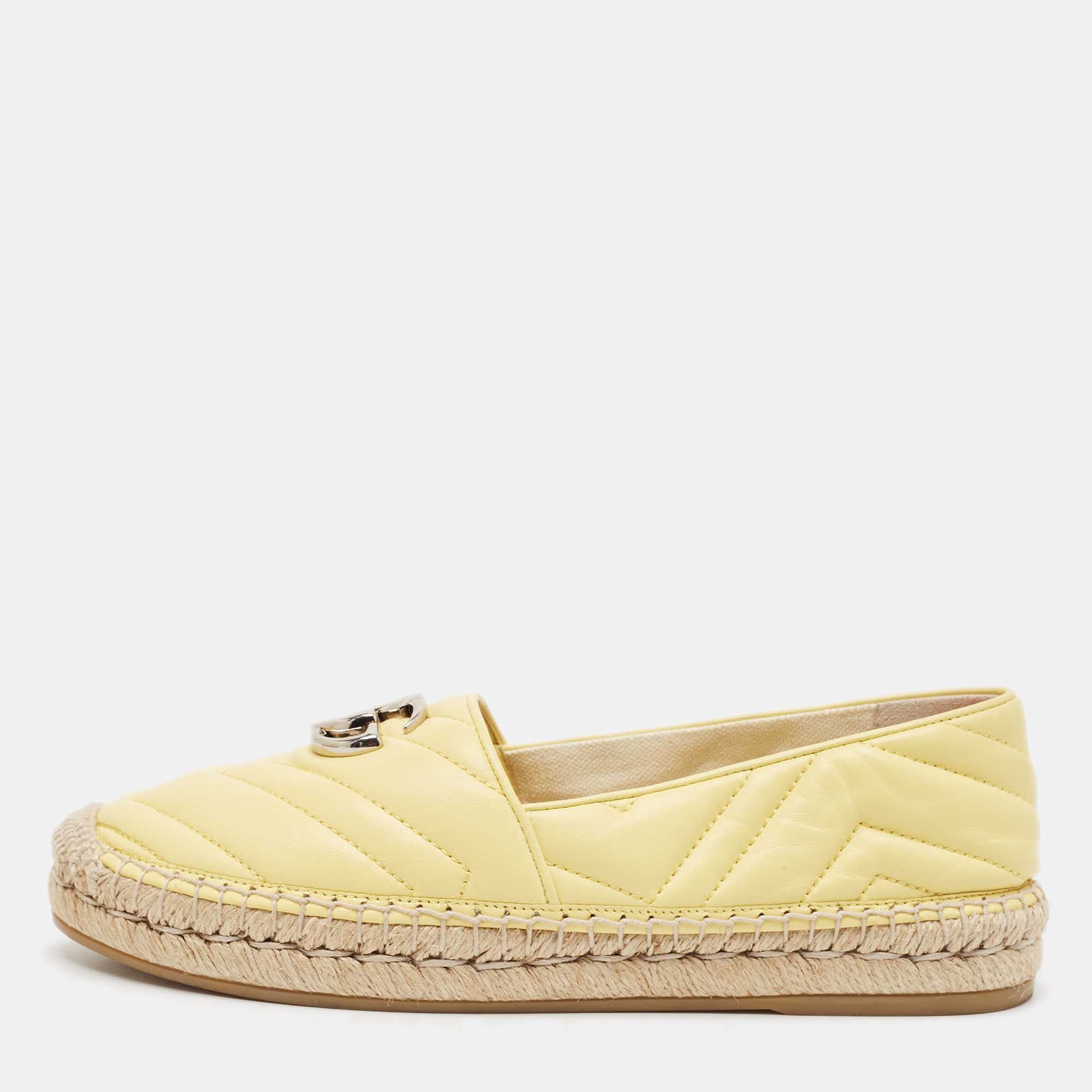 

Gucci Yellow Matelassé Leather GG Marmont Espadrille Flats Size