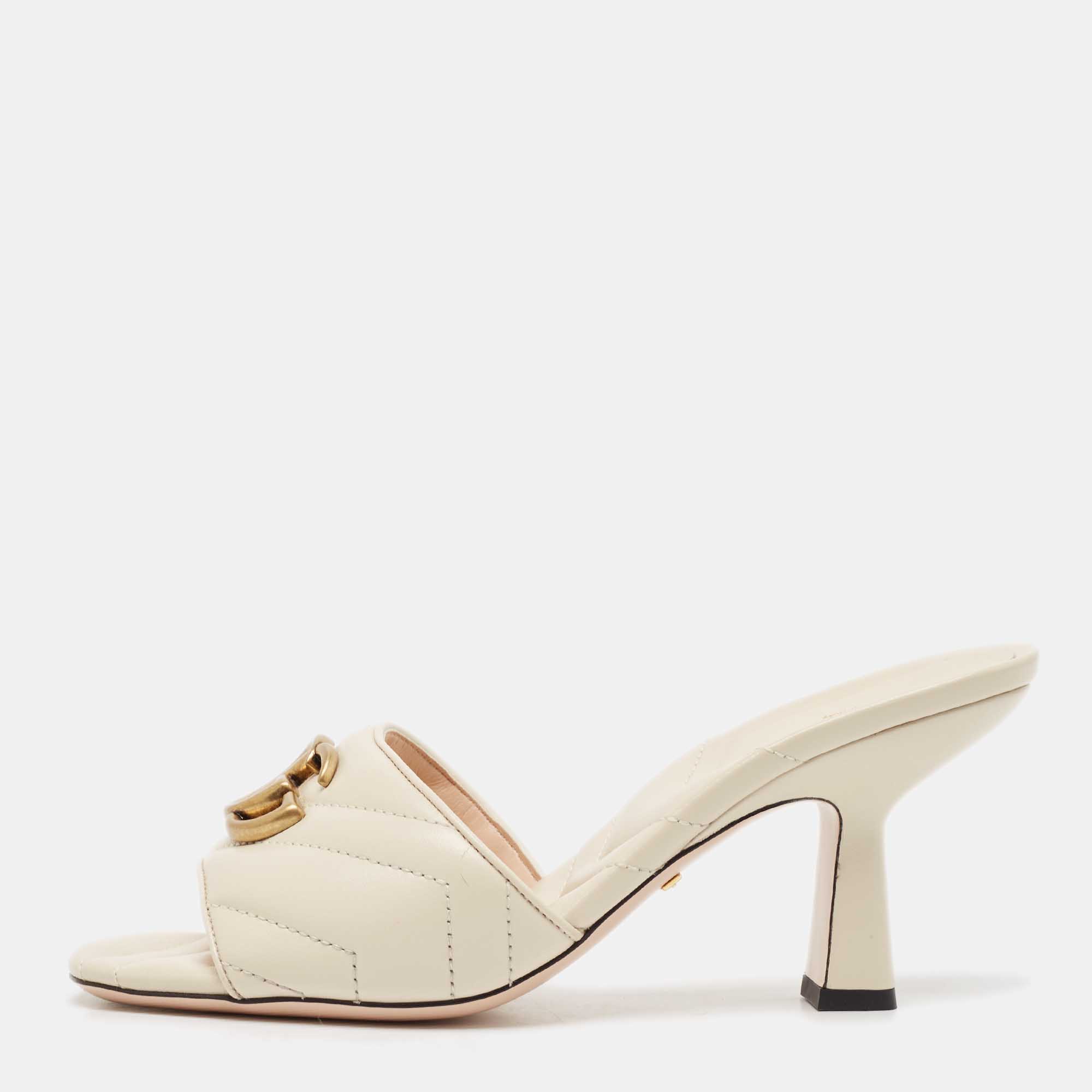 

Gucci Cream Matelasse Leather GG Marmont Slide Sandals Size