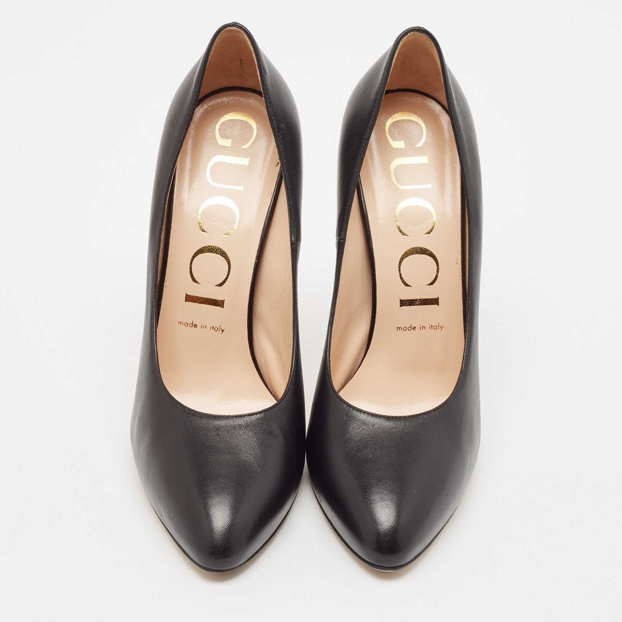 Gucci Black Leather Elaisa Removable Crystal Embellished Bow Pumps Size 39 