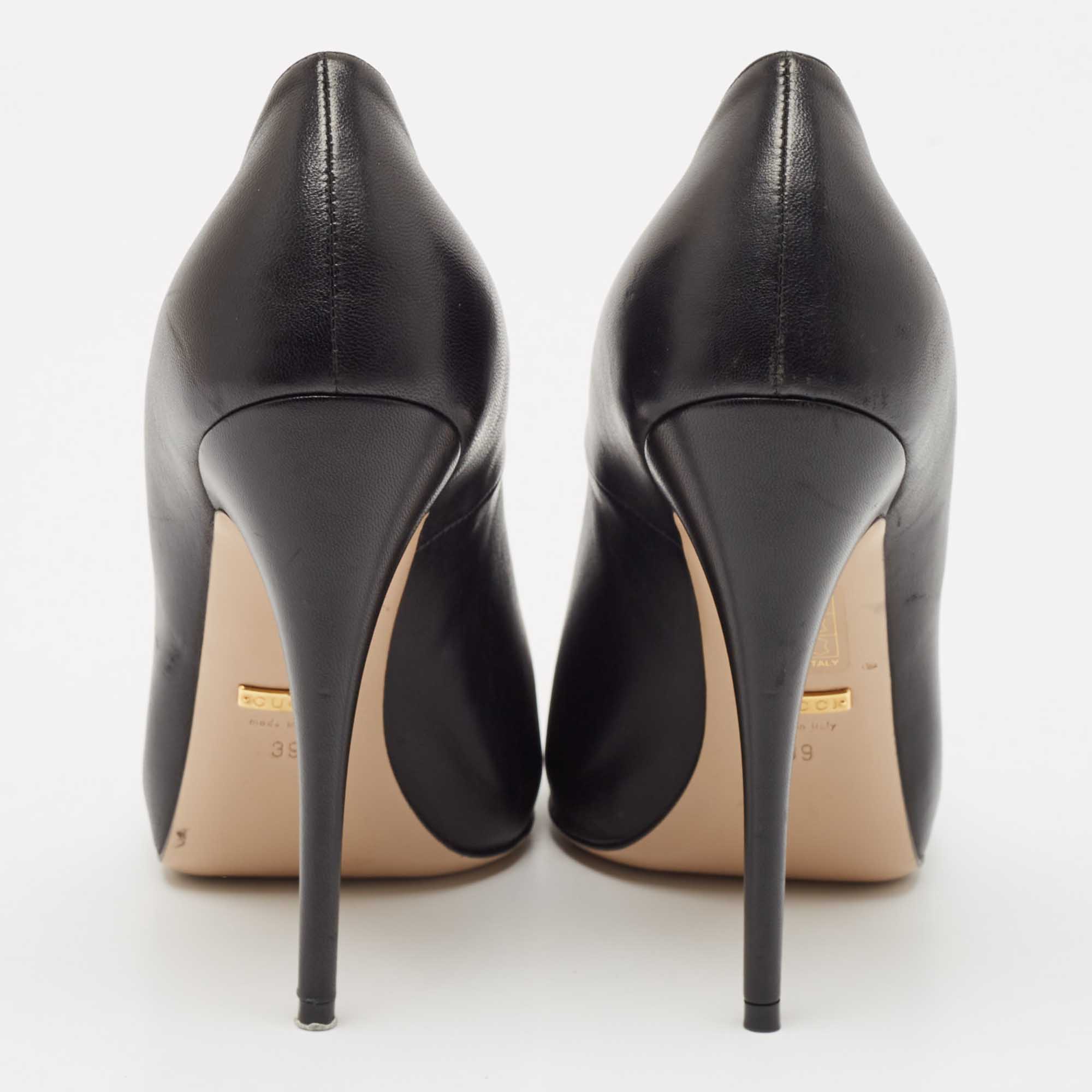Gucci Black Leather Elaisa Removable Crystal Embellished Bow Pumps Size 39 