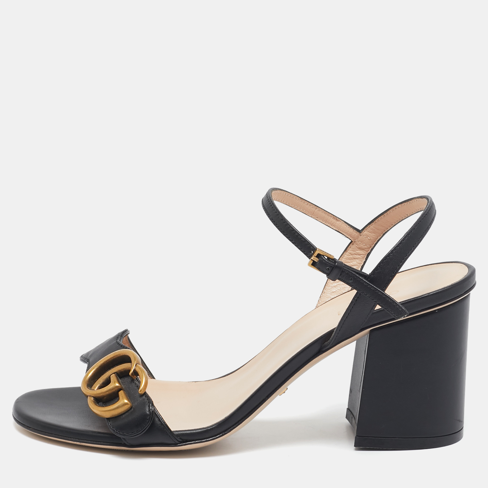 

Gucci Black Leather GG Marmont Ankle Strap Sandals Size