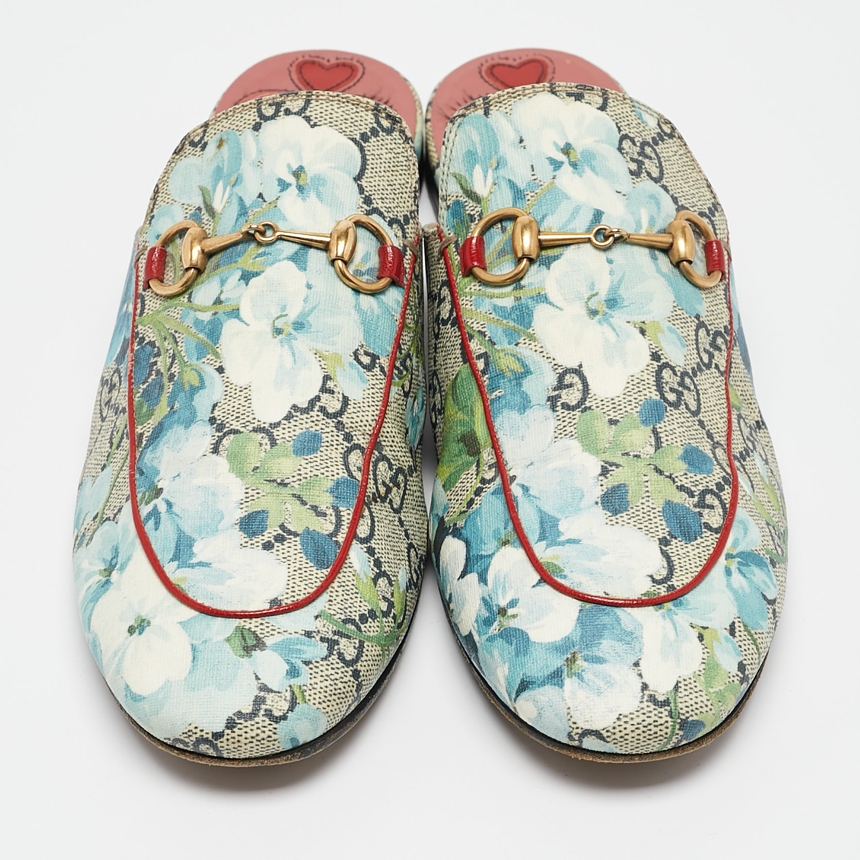 Gucci Multicolor GG Supreme Canvas Blooms Horsebit Princetown Flat Mules Size 39.5 