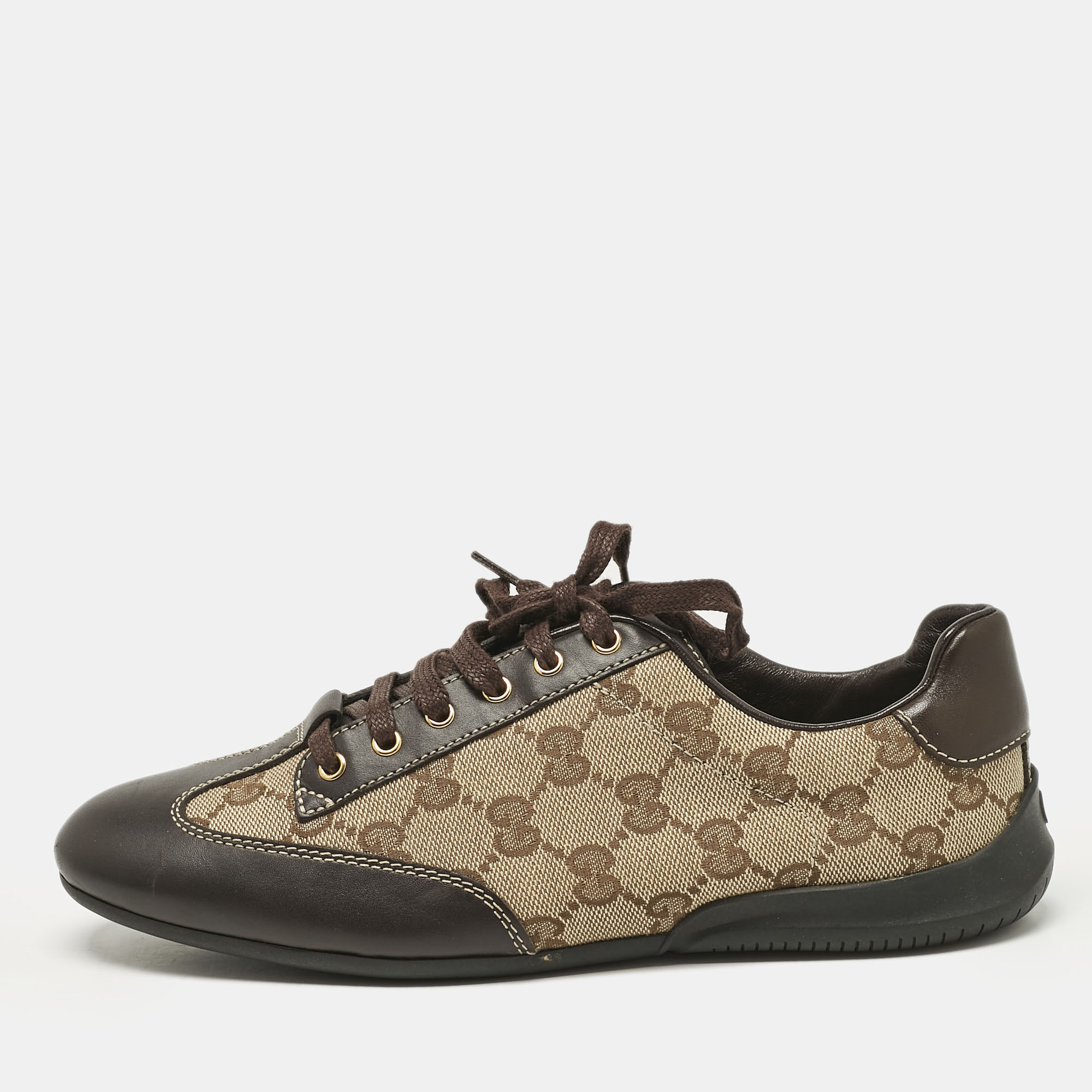 

Gucci Brown/Beige GG Canvas and Leather Low Top Sneakers Size