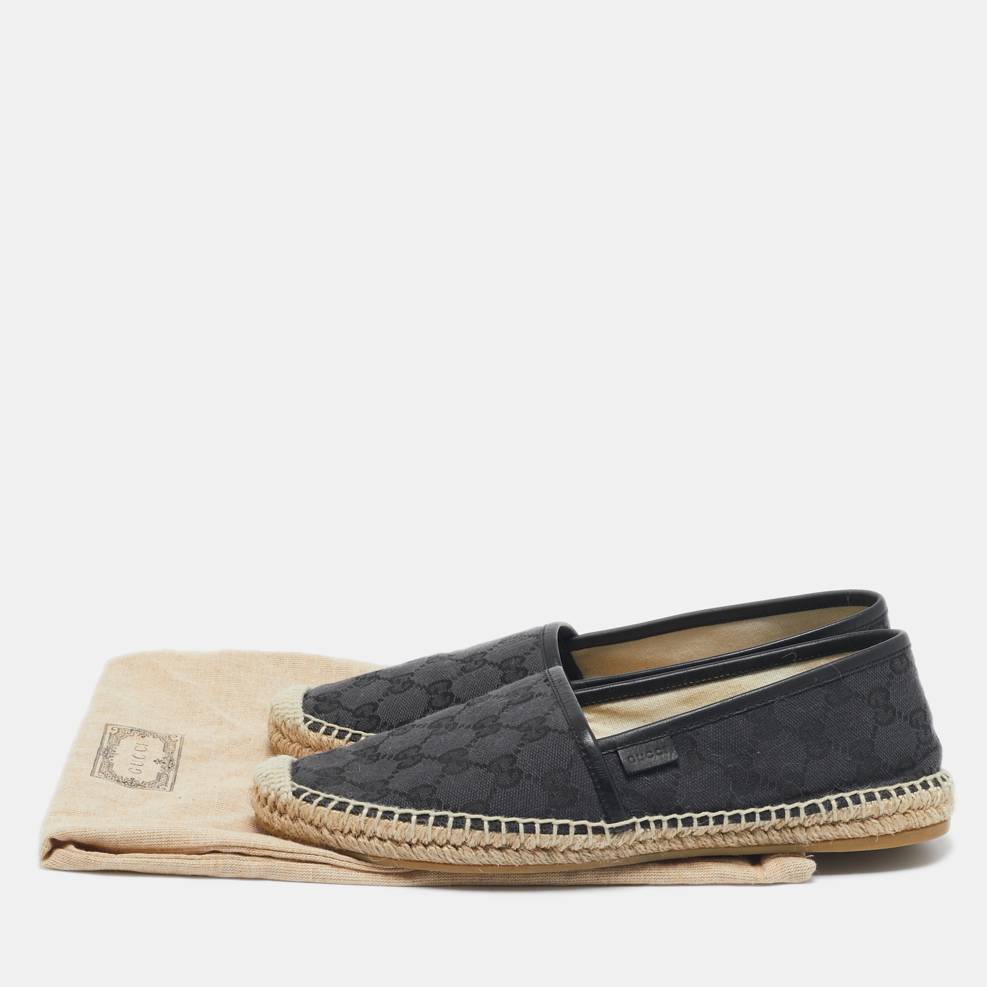 Gucci Black GG Canvas and Leather Espadrille Flats Size 38.5 