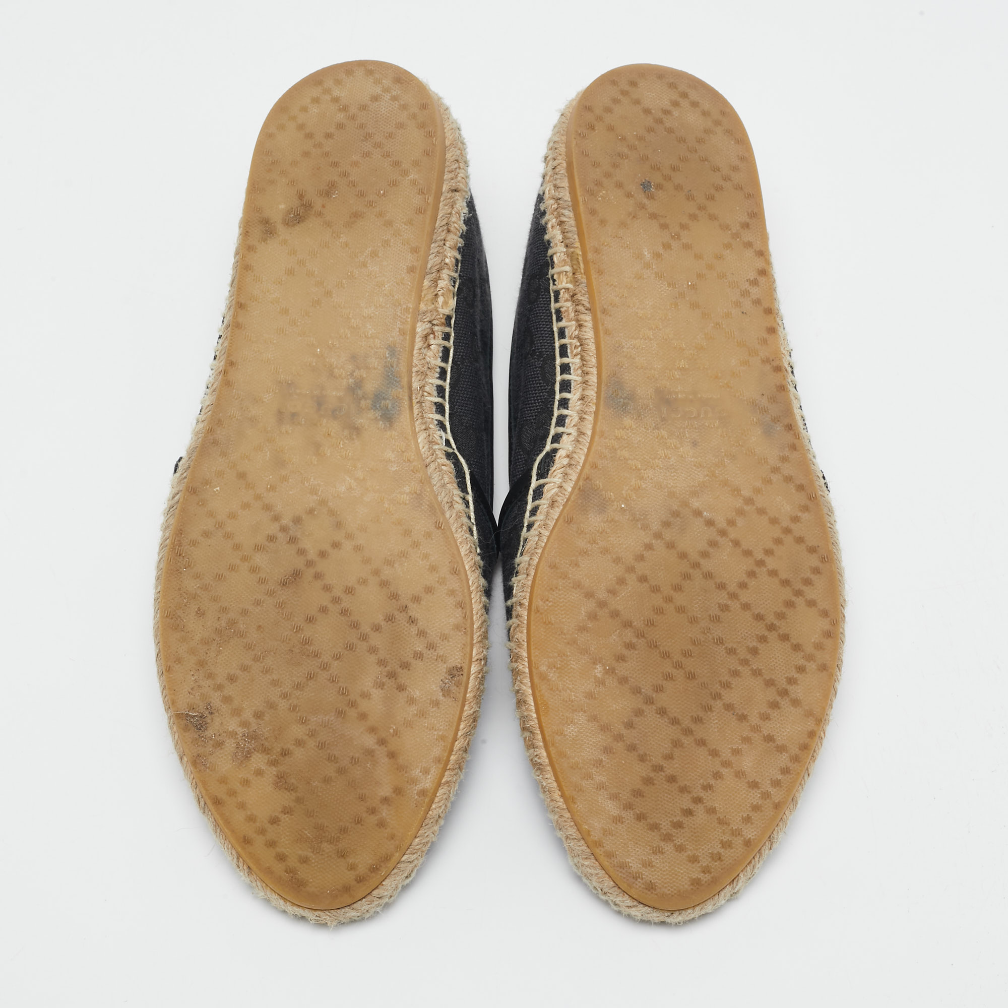 Gucci Black GG Canvas and Leather Espadrille Flats Size 38.5 
