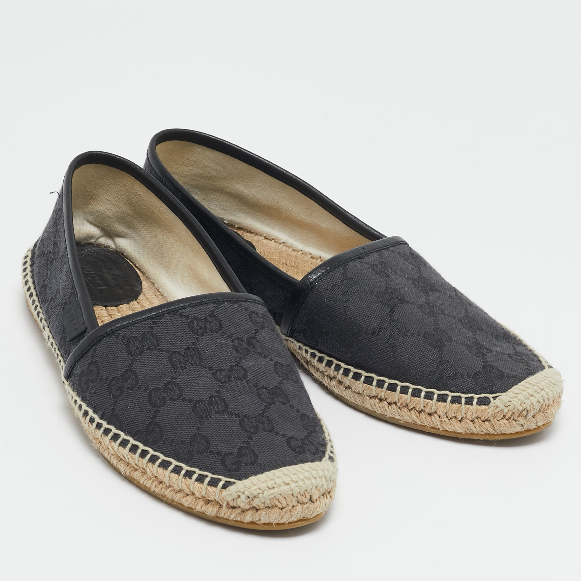 Gucci Black GG Canvas and Leather Espadrille Flats Size 38.5 
