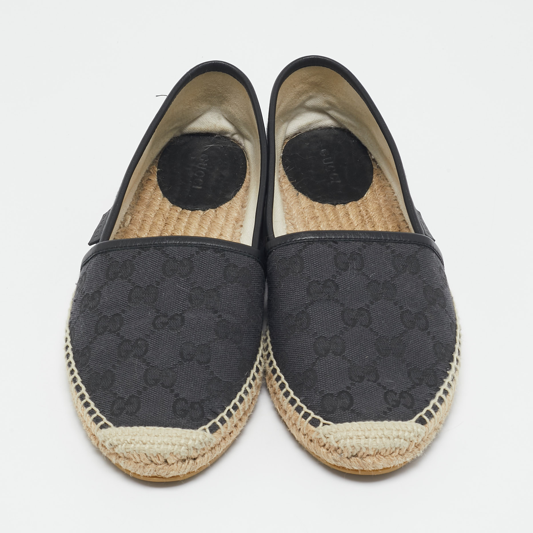 Gucci Black GG Canvas and Leather Espadrille Flats Size 38.5 