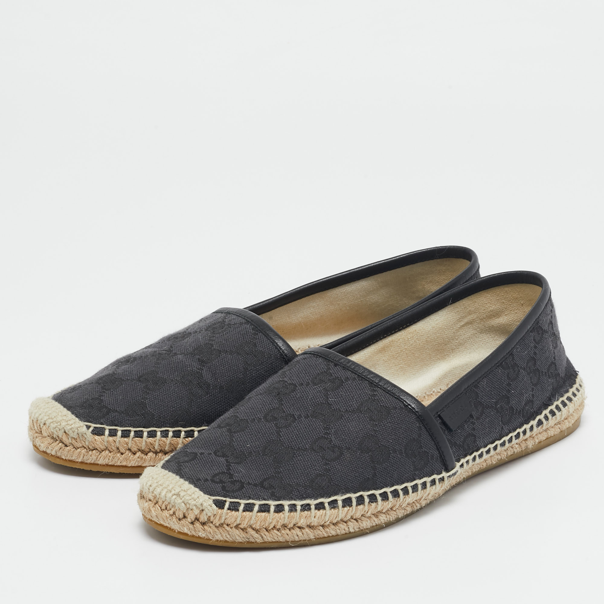 Gucci Black GG Canvas and Leather Espadrille Flats Size 38.5 