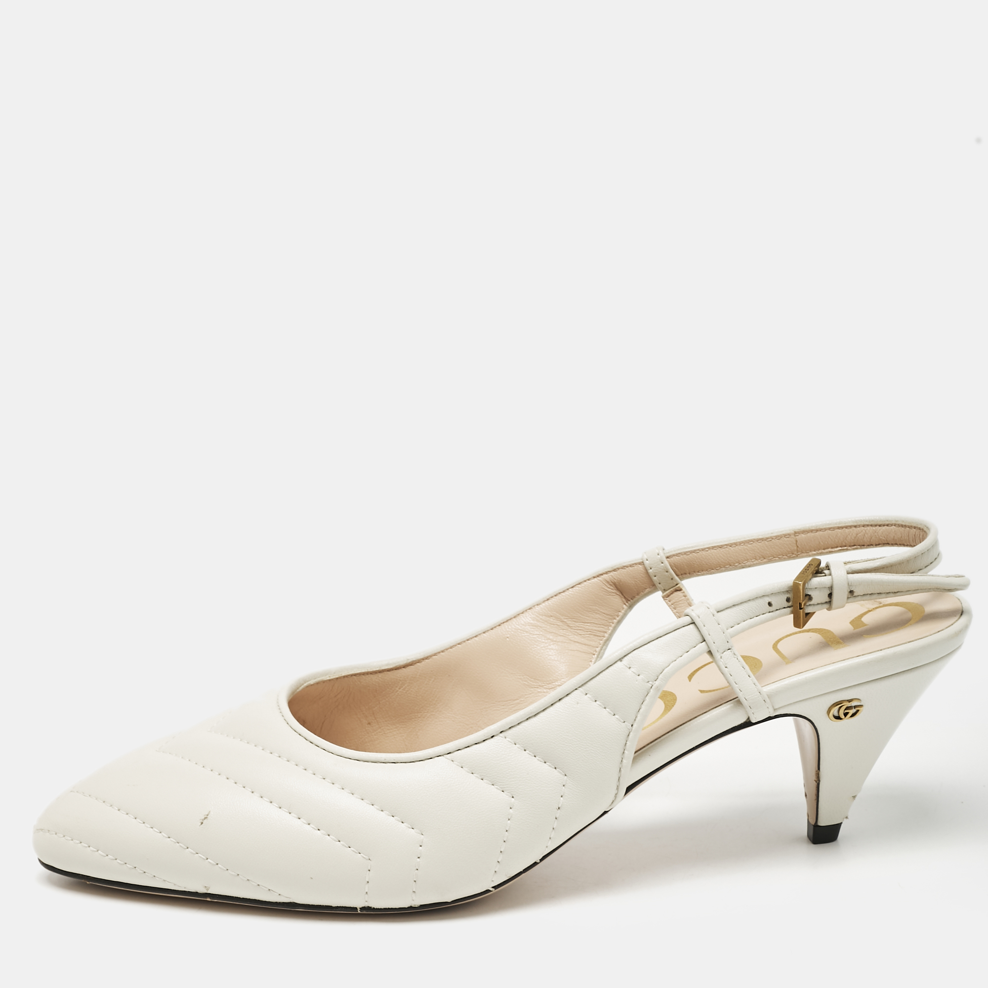 

Gucci White Matelasse Leather Slingback Pumps Size