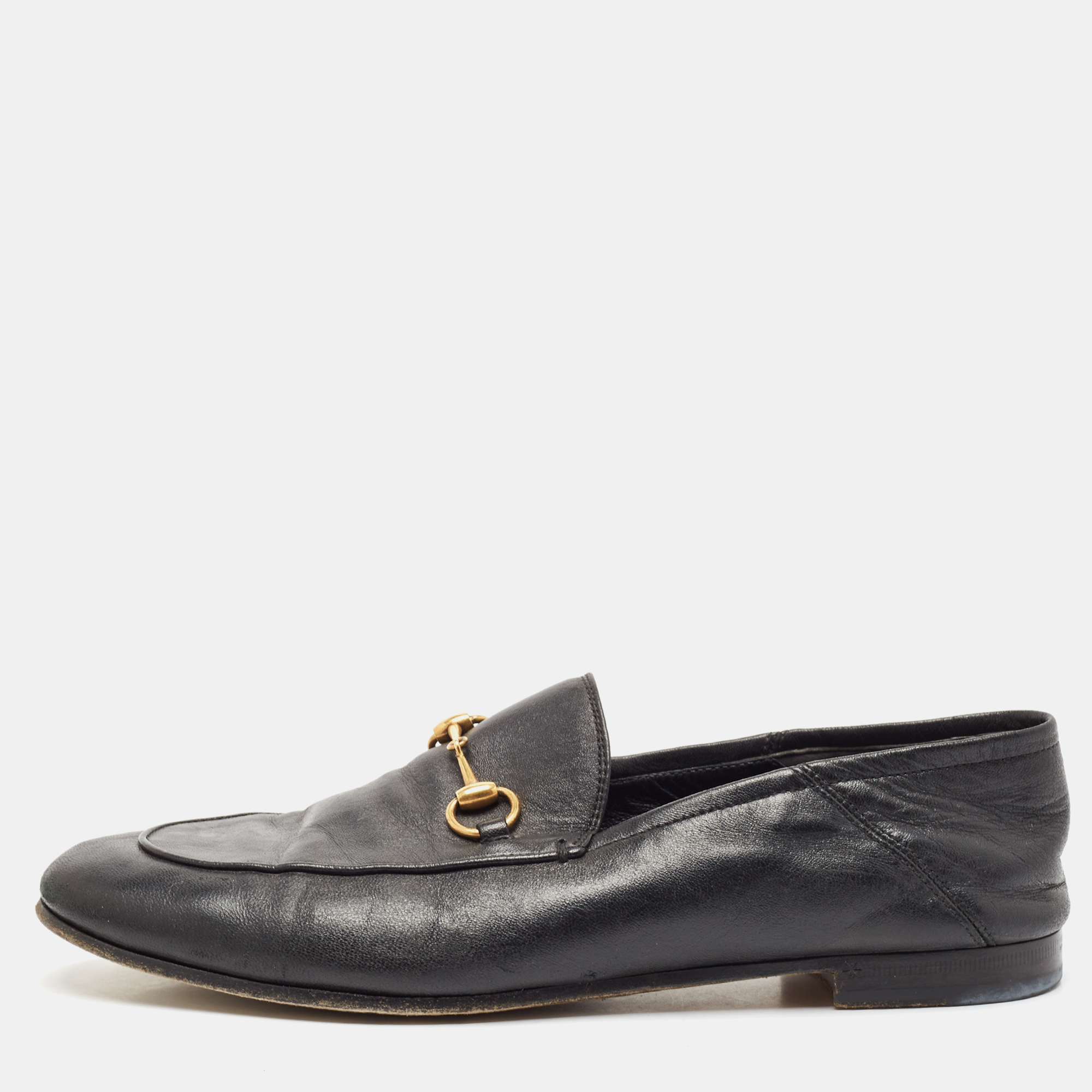 

Gucci Black Leather Jordaan Horsebit Slip On Loafers Size