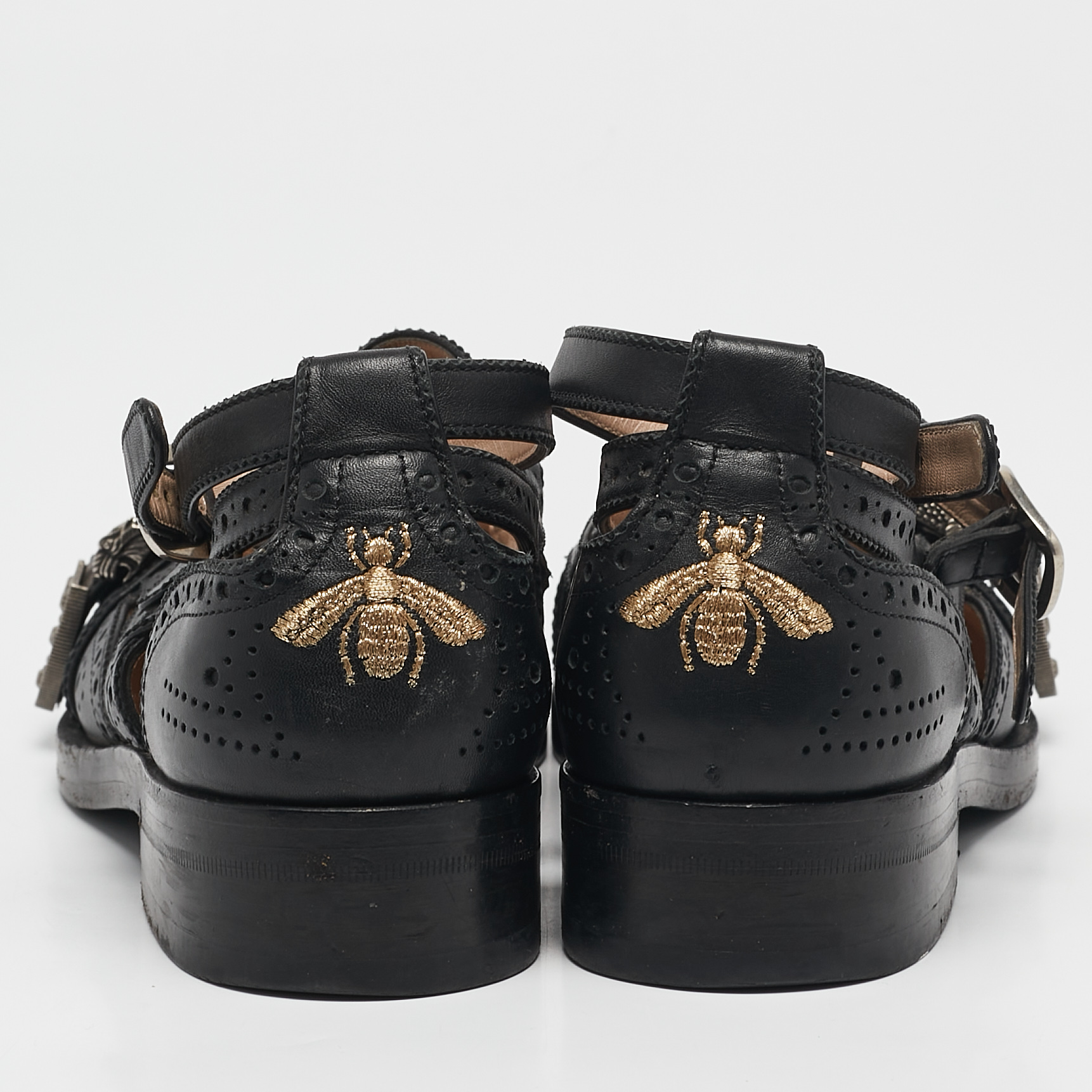 Gucci Black Leather Bee Embroidered Queercore  Monk Strap Loafers Size  37.5 