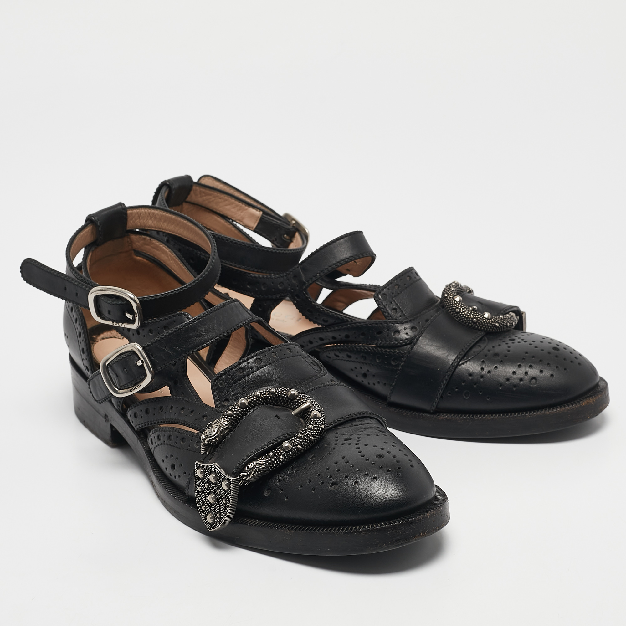 Gucci Black Leather Bee Embroidered Queercore  Monk Strap Loafers Size  37.5 