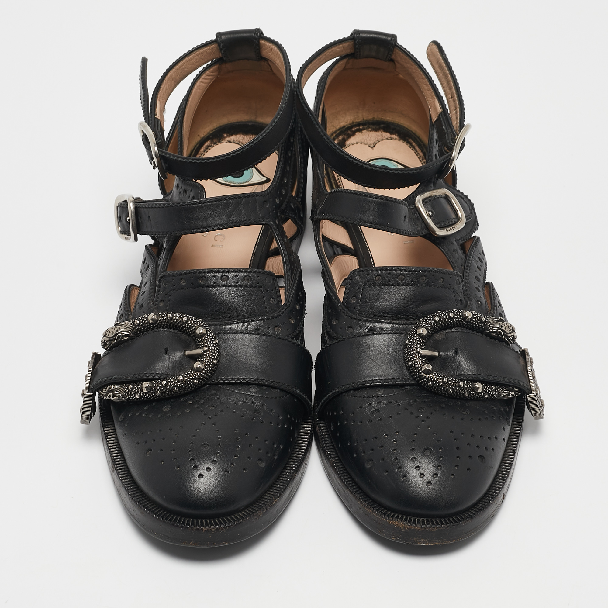 Gucci Black Leather Bee Embroidered Queercore  Monk Strap Loafers Size  37.5 