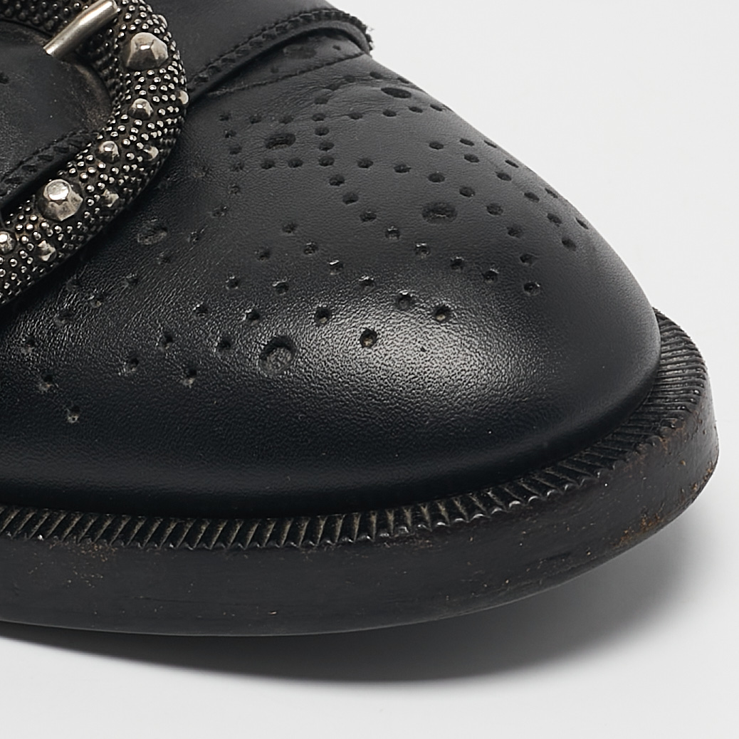 Gucci Black Leather Bee Embroidered Queercore  Monk Strap Loafers Size  37.5 