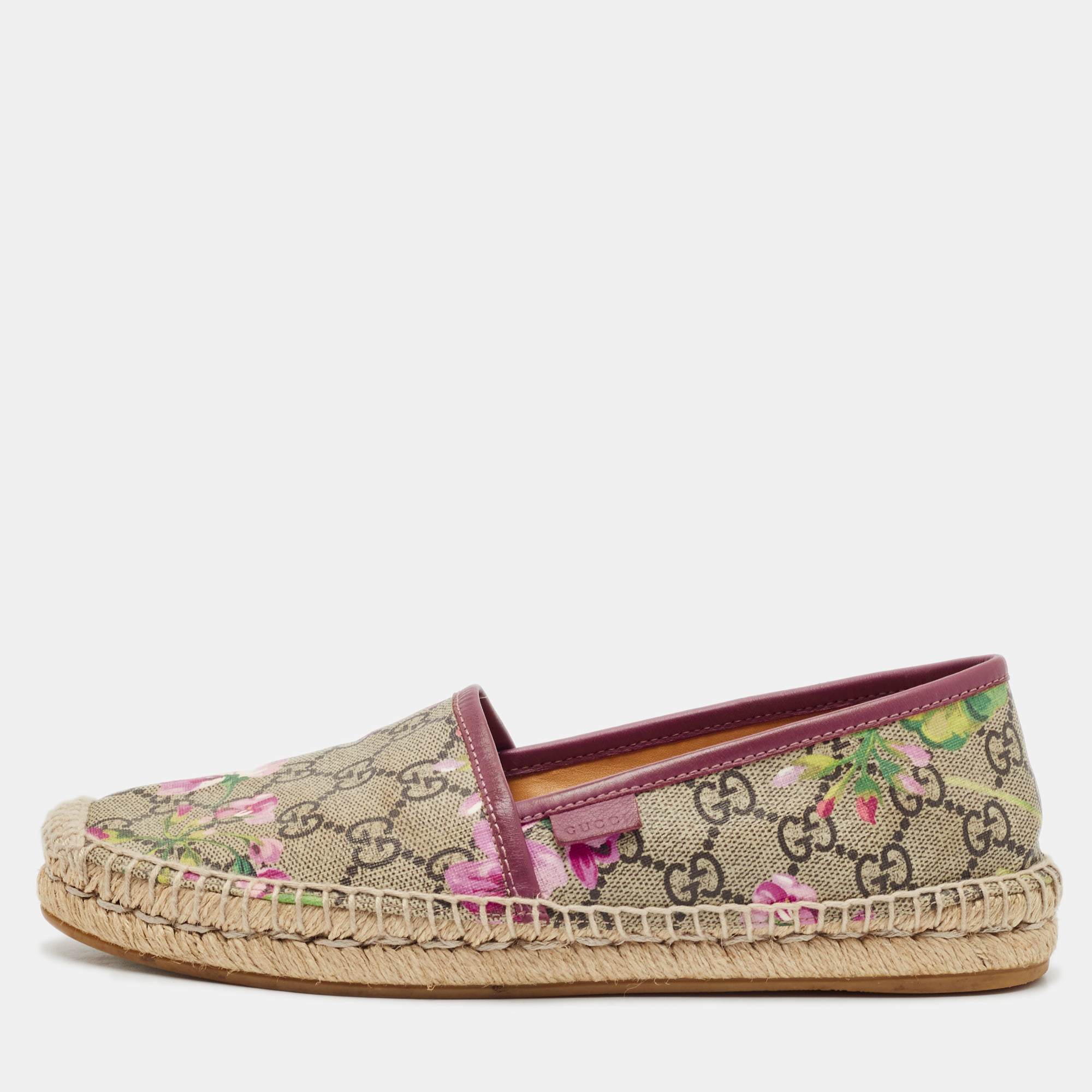 

Gucci Beige/Brown GG Blooms Print Supreme Canvas Espadrille Flats Size