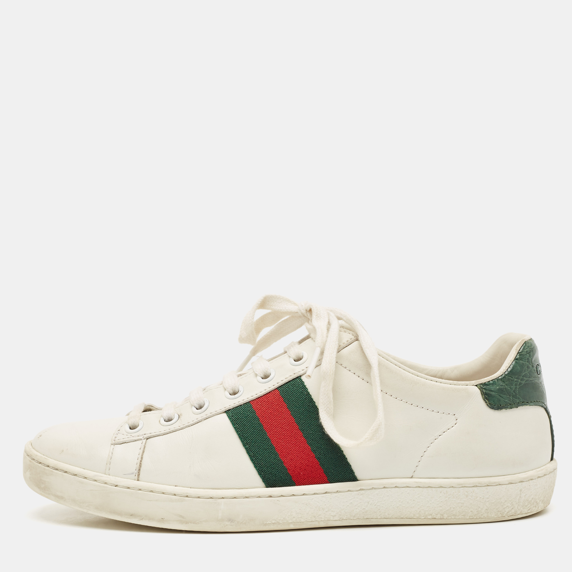 

Gucci White Leather Web Ace Sneakers Size