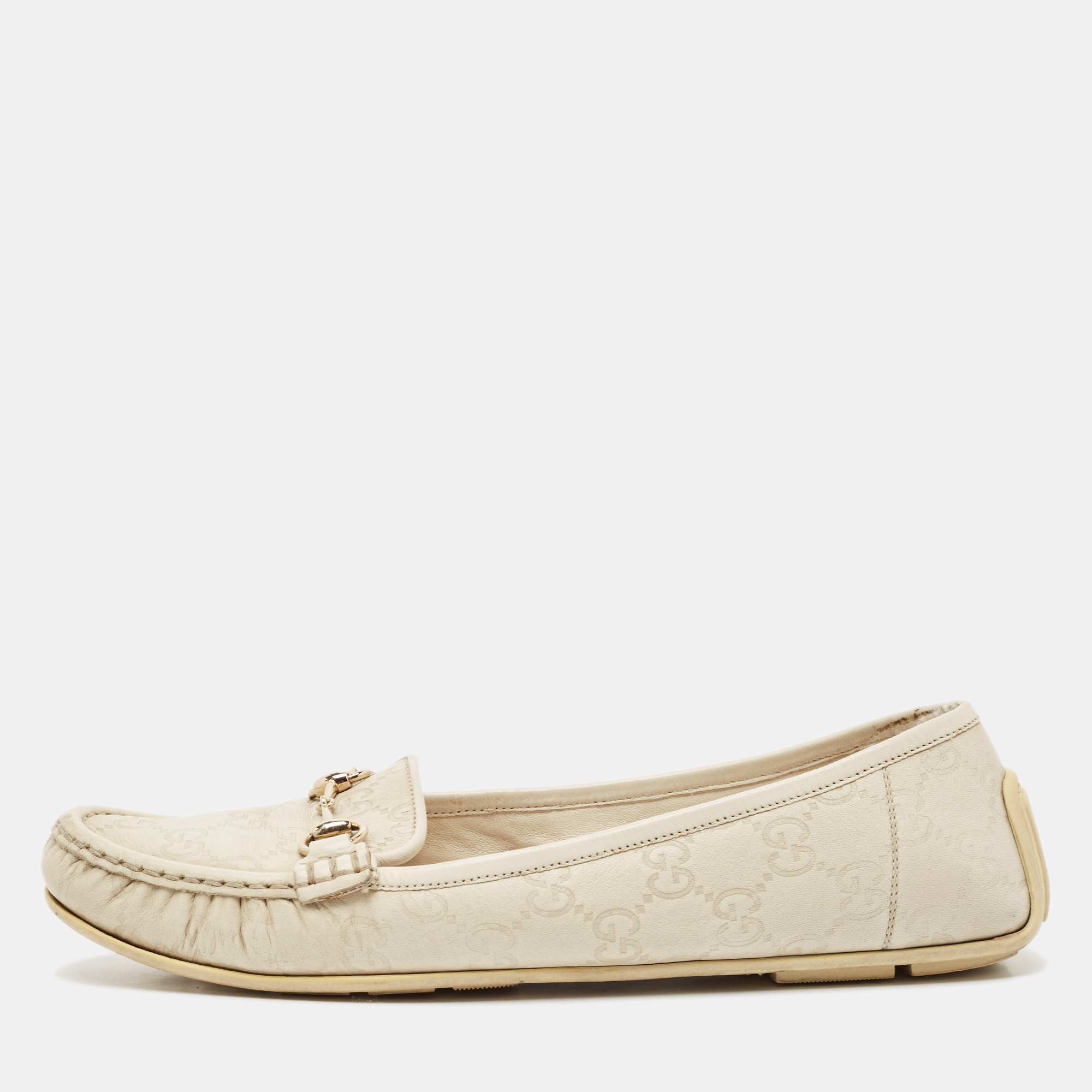 

Gucci Cream Guccissima Leather Horsebit Slip On Loafer Size