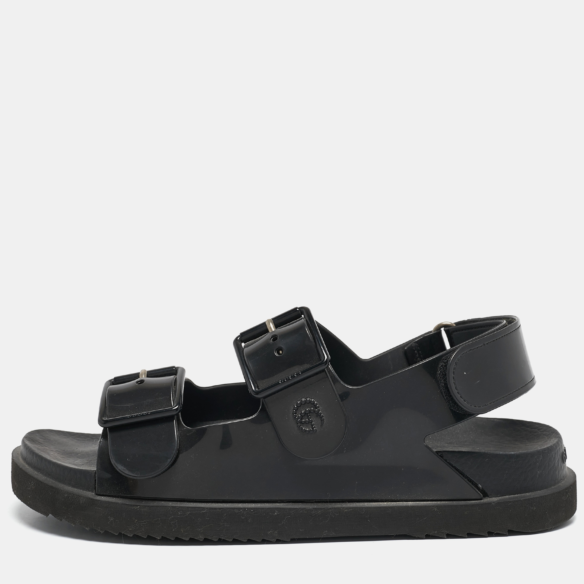 

Gucci Black Rubber Isla Mule Sandals Size