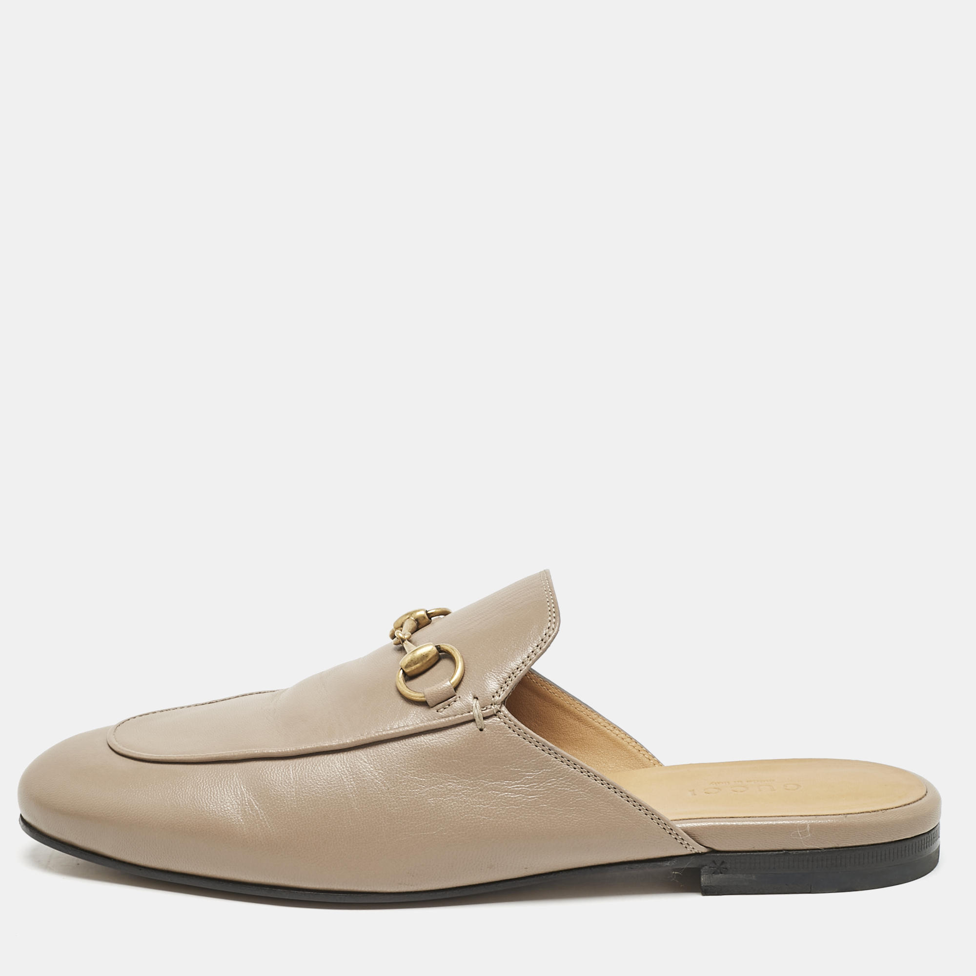 

Gucci Beige Leather Princetown Flat Mules Size