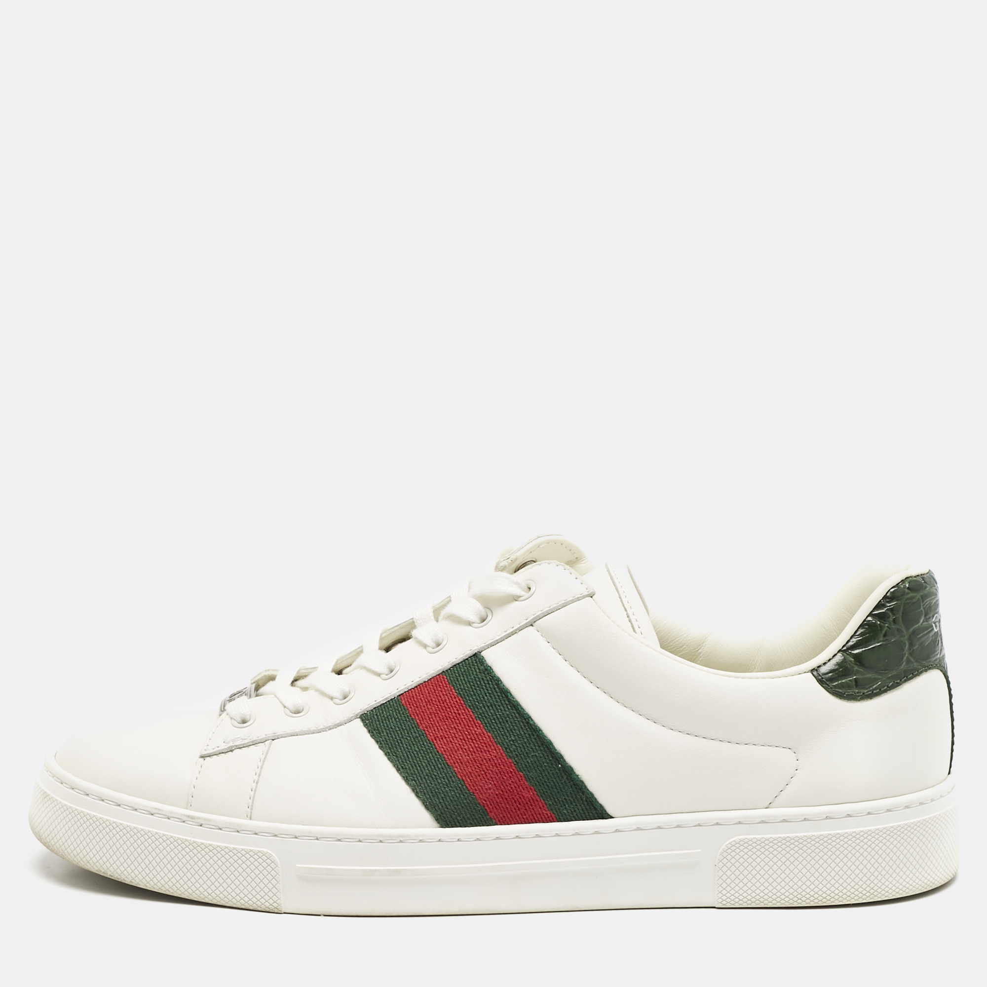 

Gucci White Leather Web Ace Sneakers Size