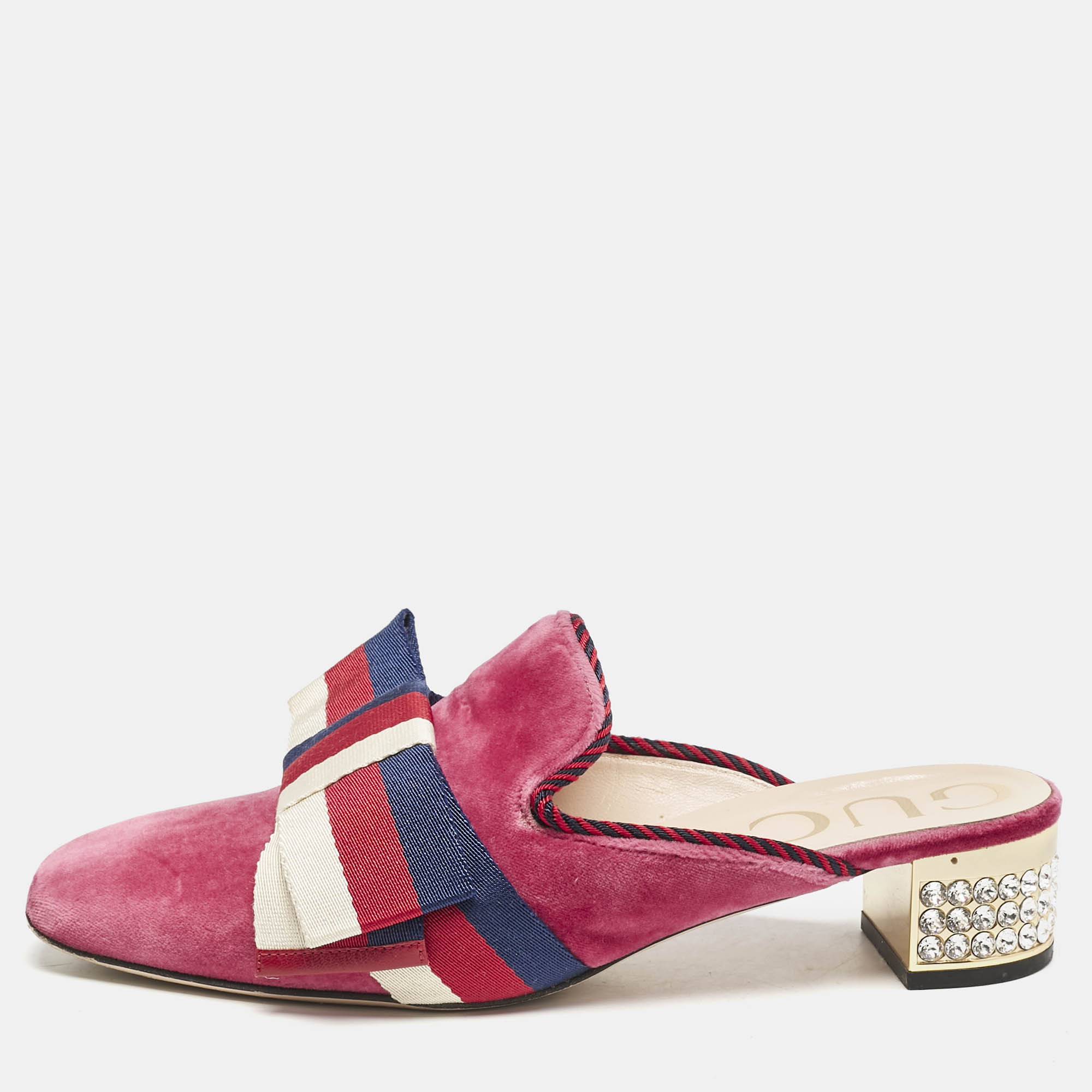 

Gucci Pink Velvet Sylvie Bow Mules Size