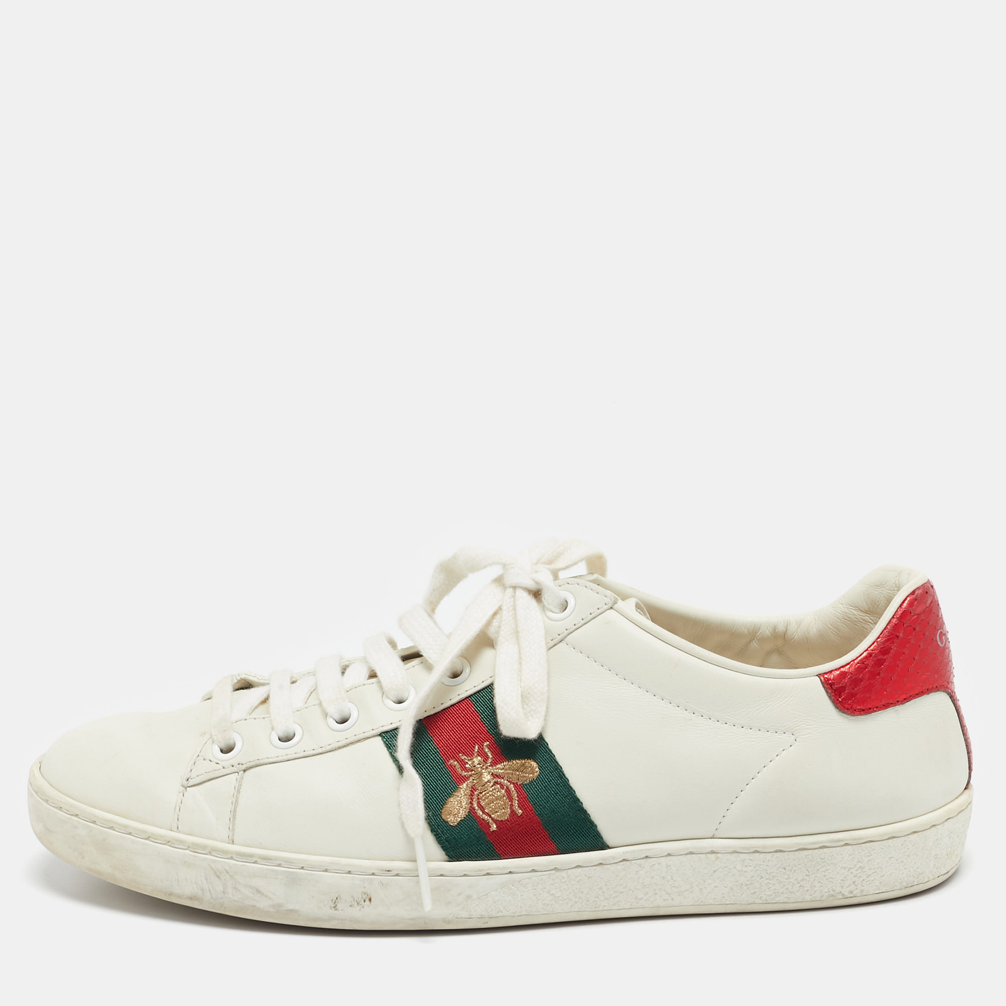 

Gucci White Leather Bee Embroidered Ace Sneakers Size