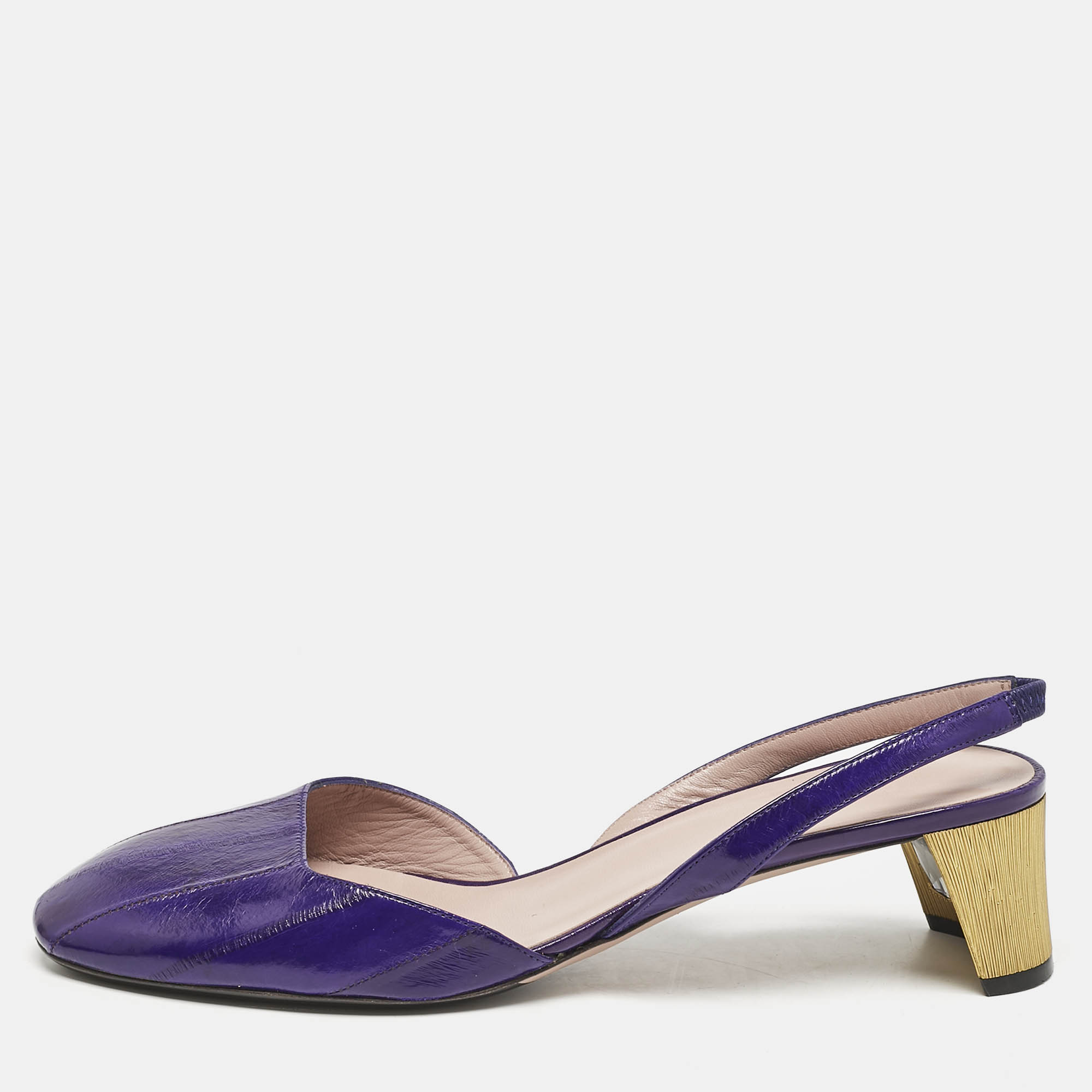 

Gucci Purple Eel Leather Block Heel Slingback Pumps Size