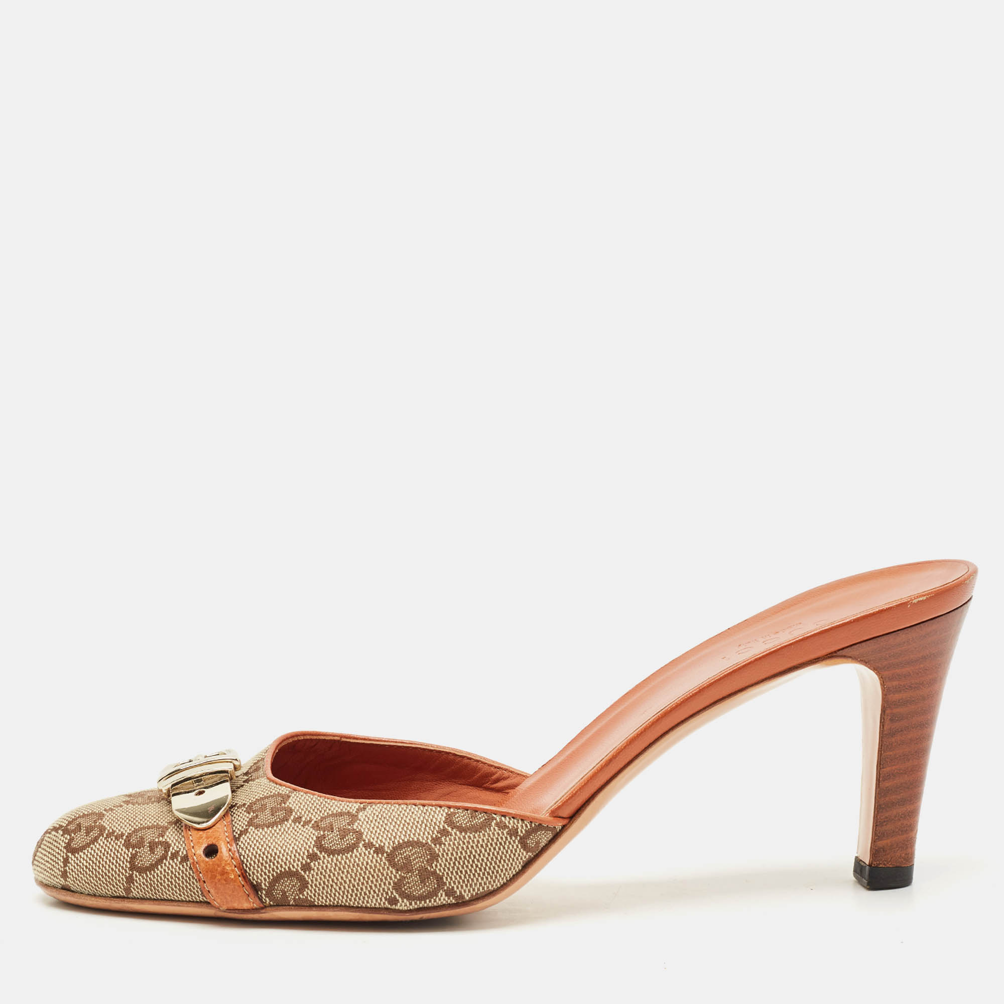 

Gucci Grey/Brown Canvas and Leather Mules Size