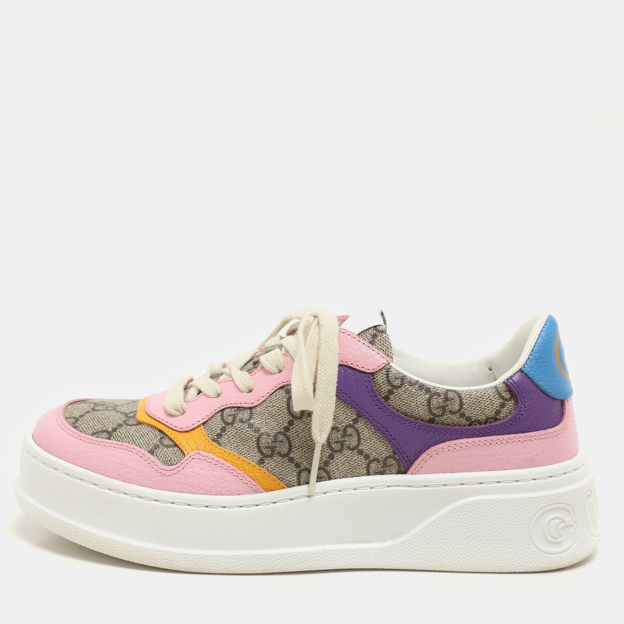 

Gucci Multicolor GG Supreme Canvas and Leather Low Top Sneakers Size