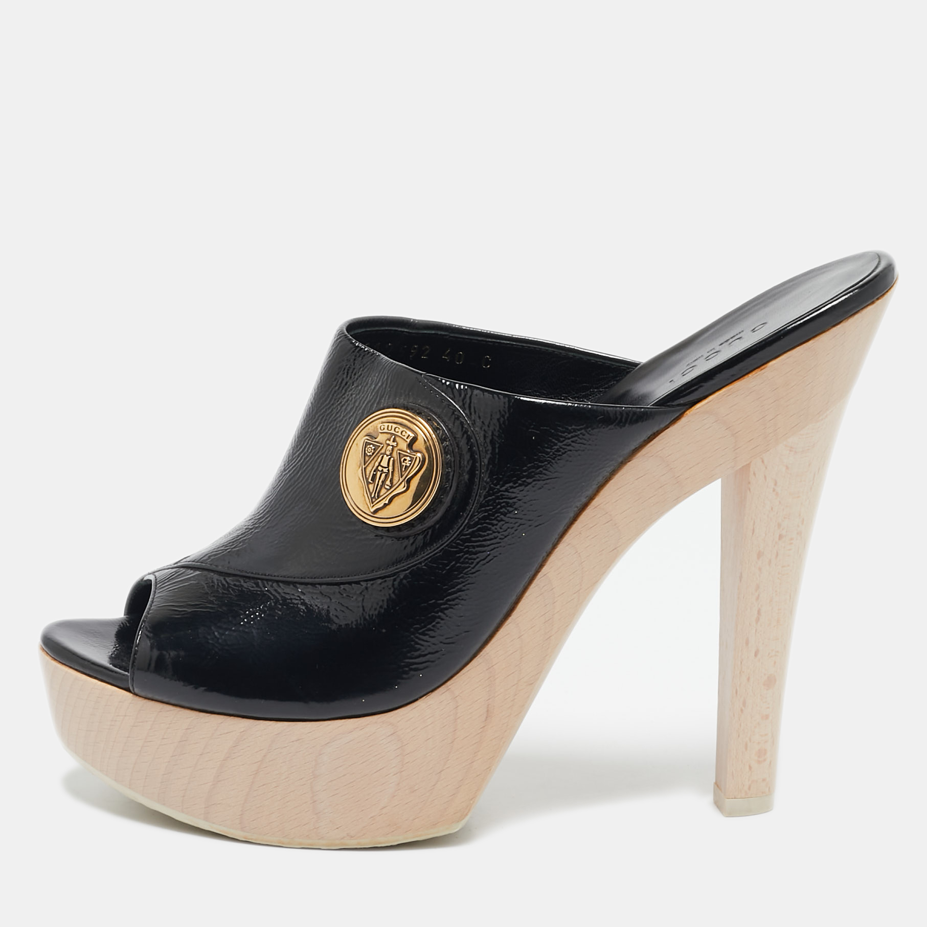 

Gucci Black Patent Leather Hysteria Platform Clogs Size