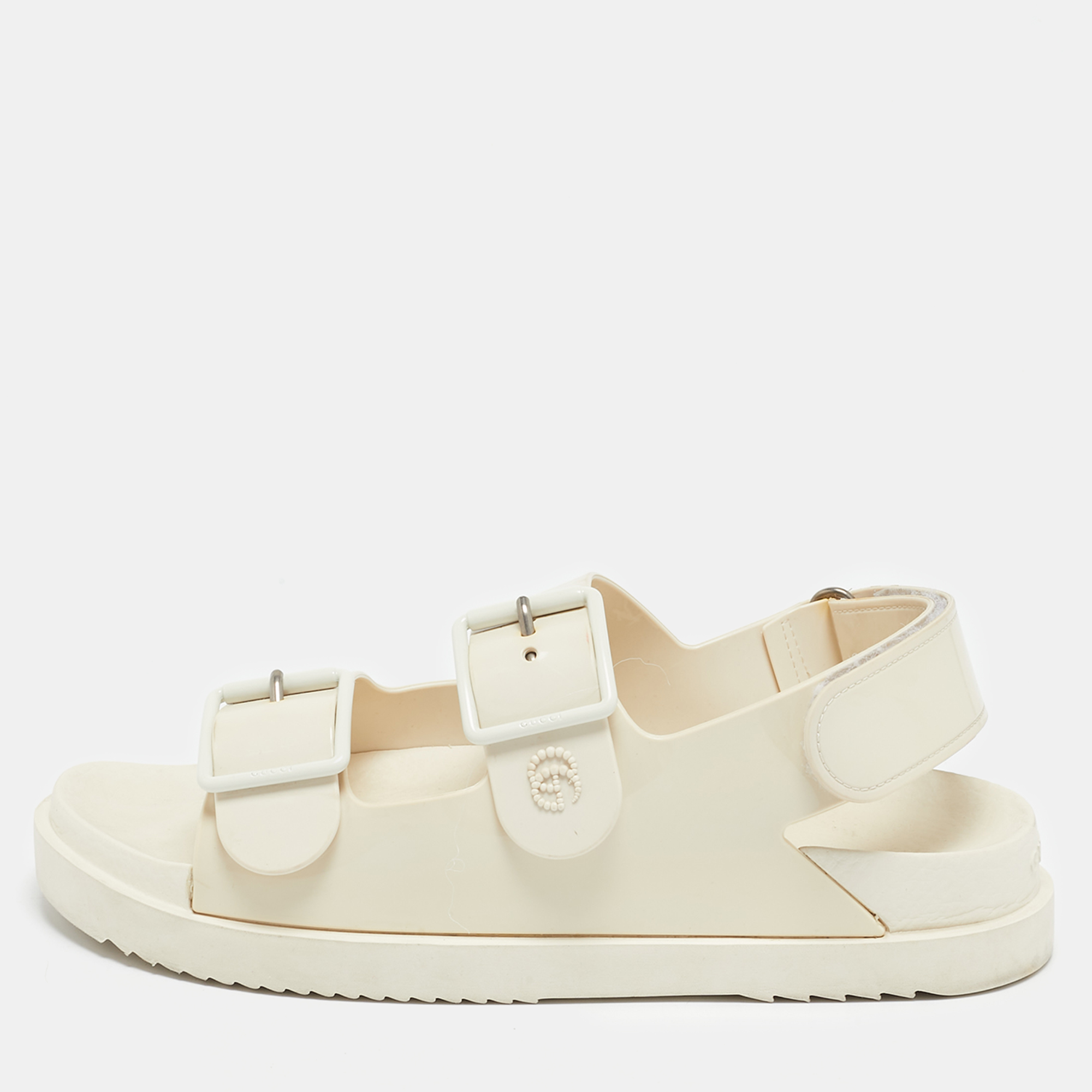 

Gucci Cream Rubber Isla Dad Slingback Sandals Size