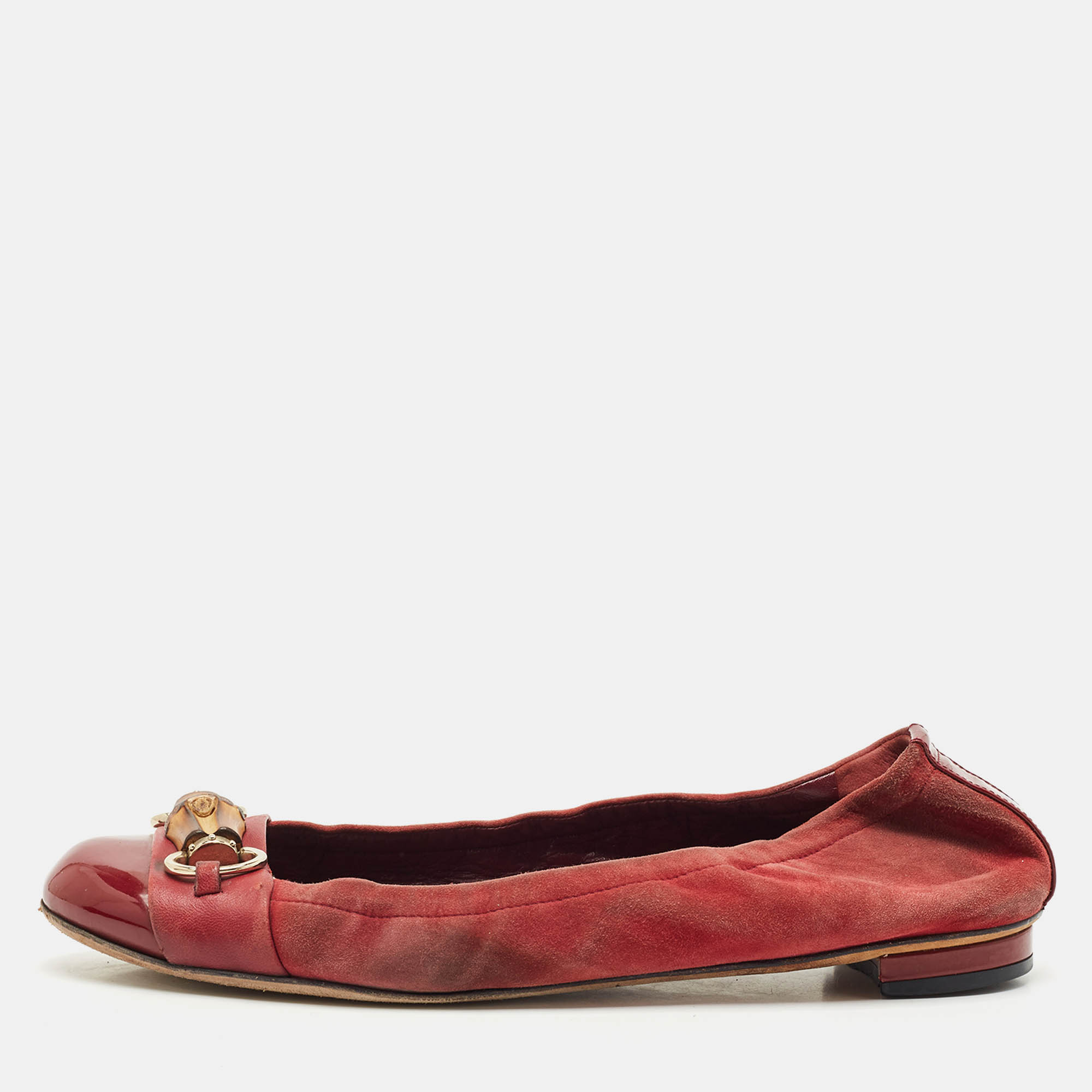 

Gucci Red Patent Leather and Suede Horsebit Ballet Flats Size