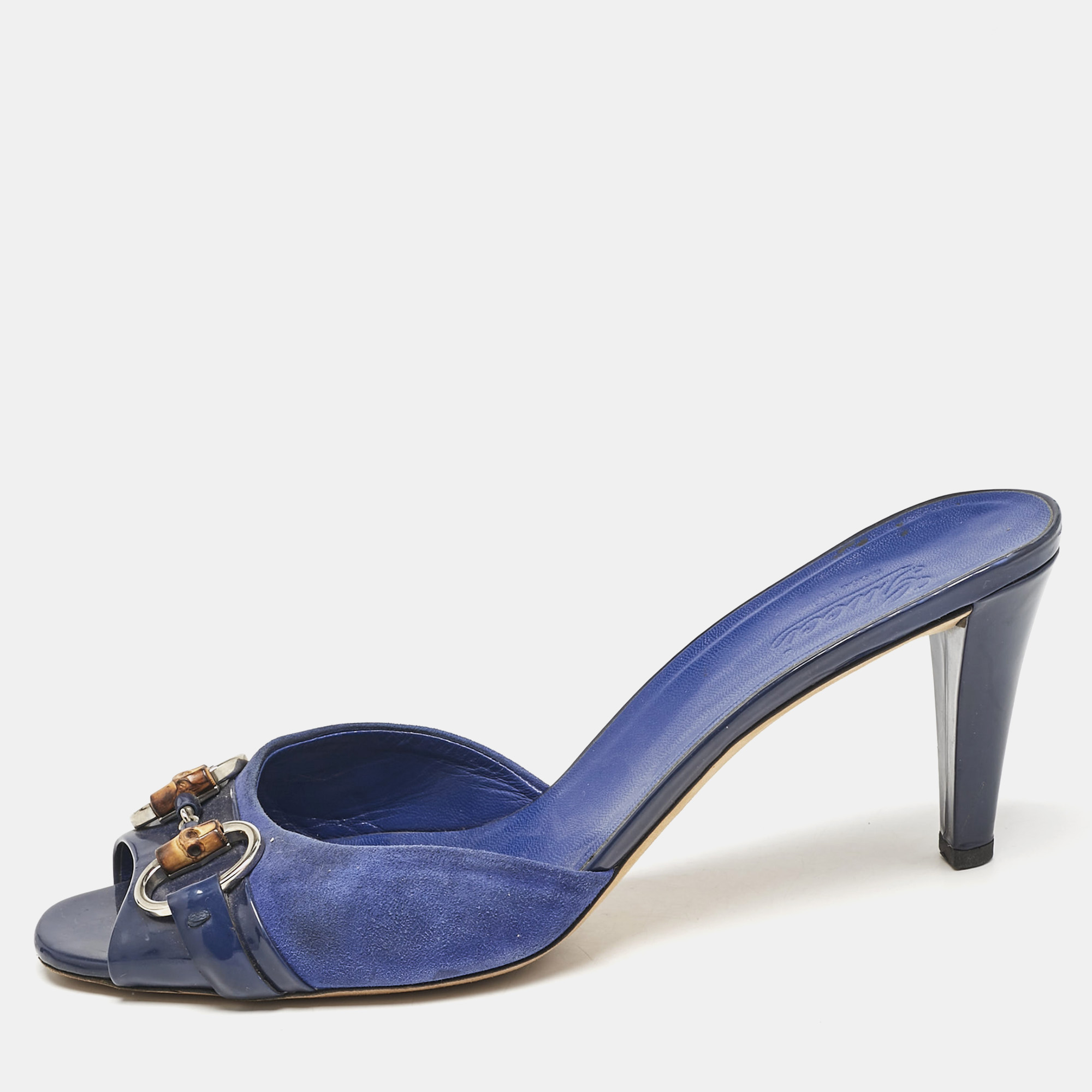 

Gucci Blue Suede and Patent Hollywood Slide Sandals Size