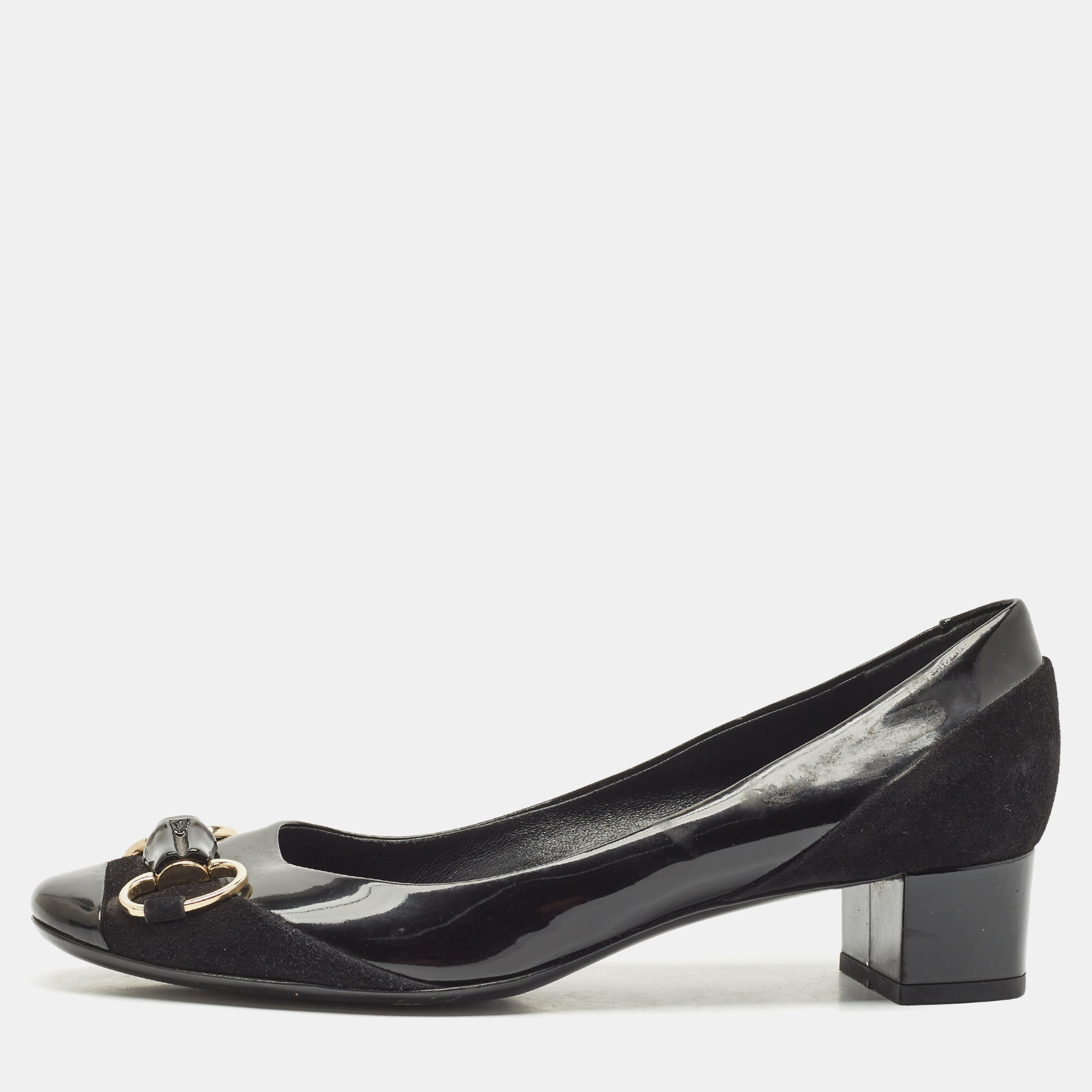 

Gucci Black Patent Leather Horsebit Block Heel Pumps Size