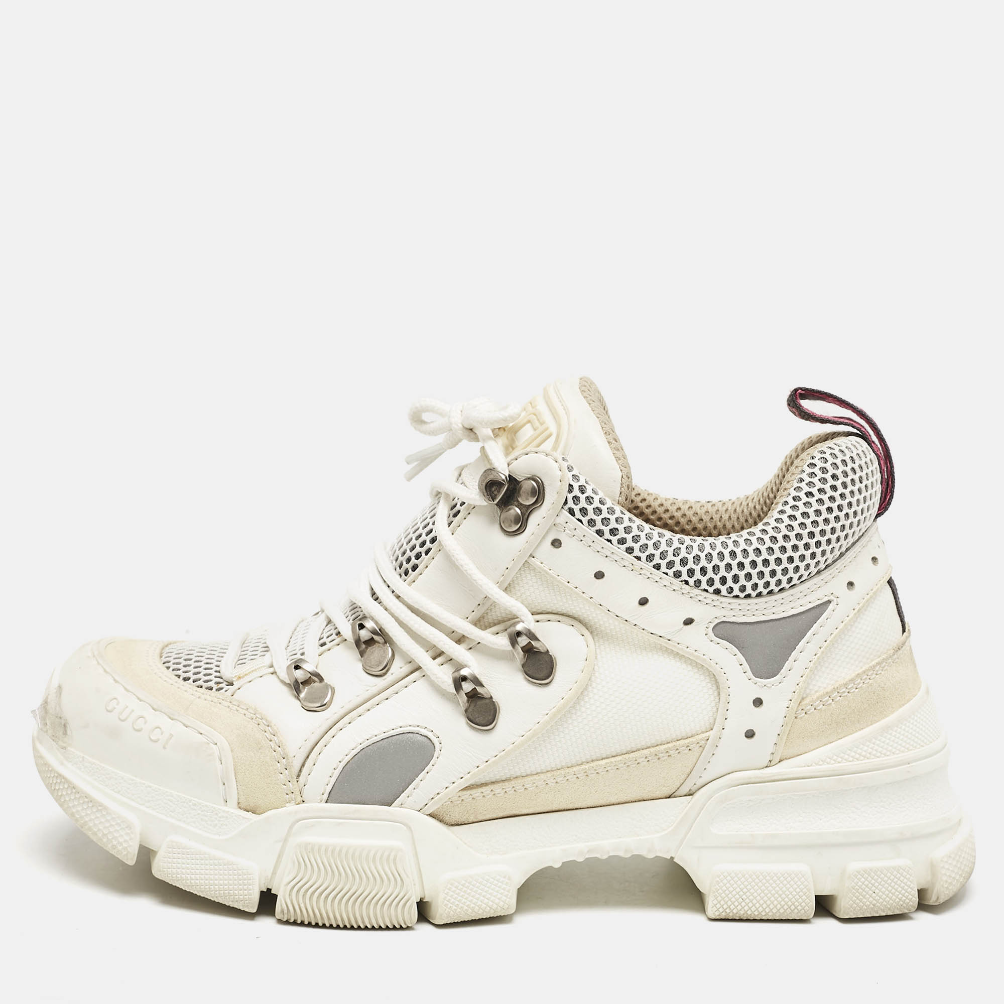 

Gucci White Canvas and Leather Flashtrek Chunky Sneakers Size