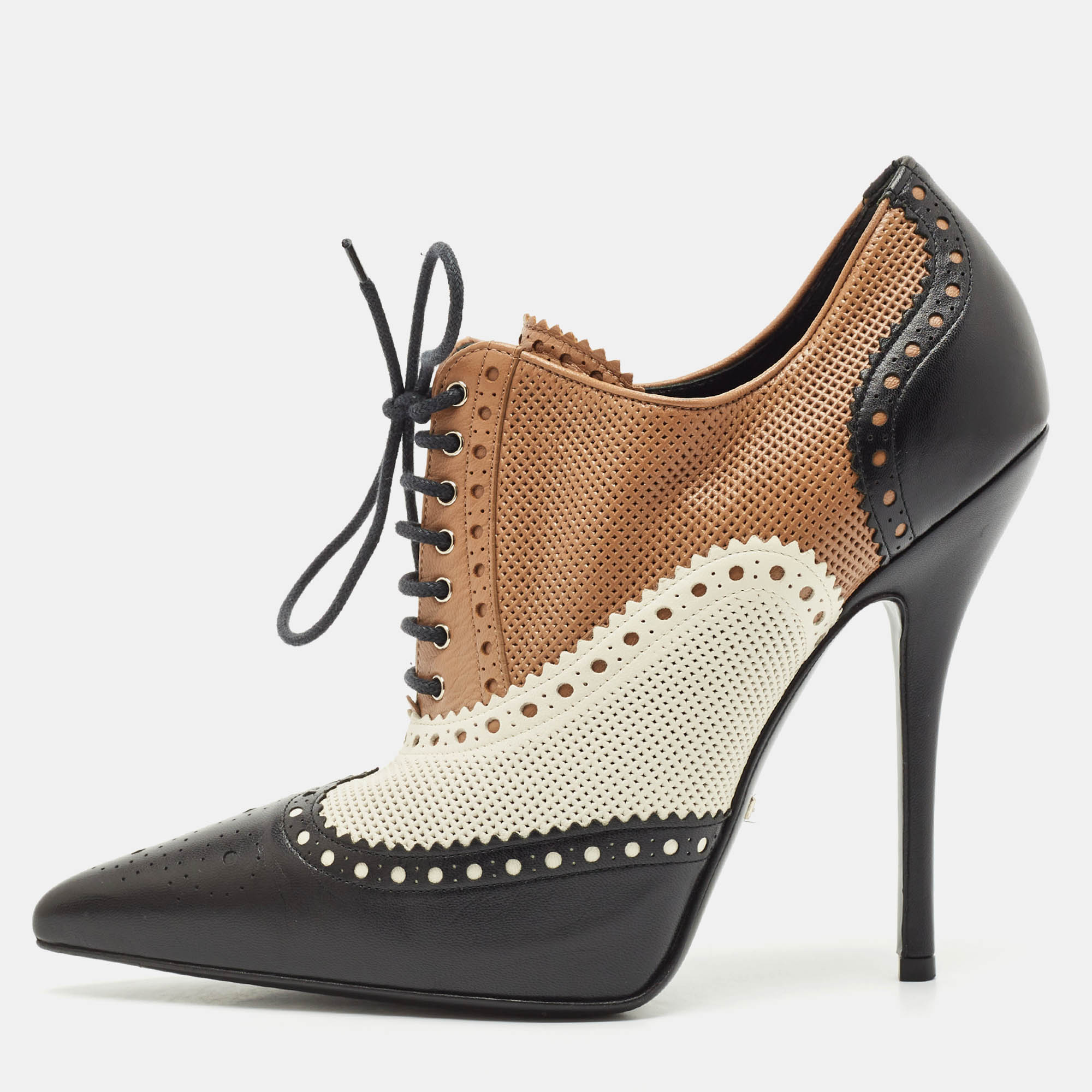 

Gucci Multicolor Perforated Leather Gia Lace Up Booties Size 39